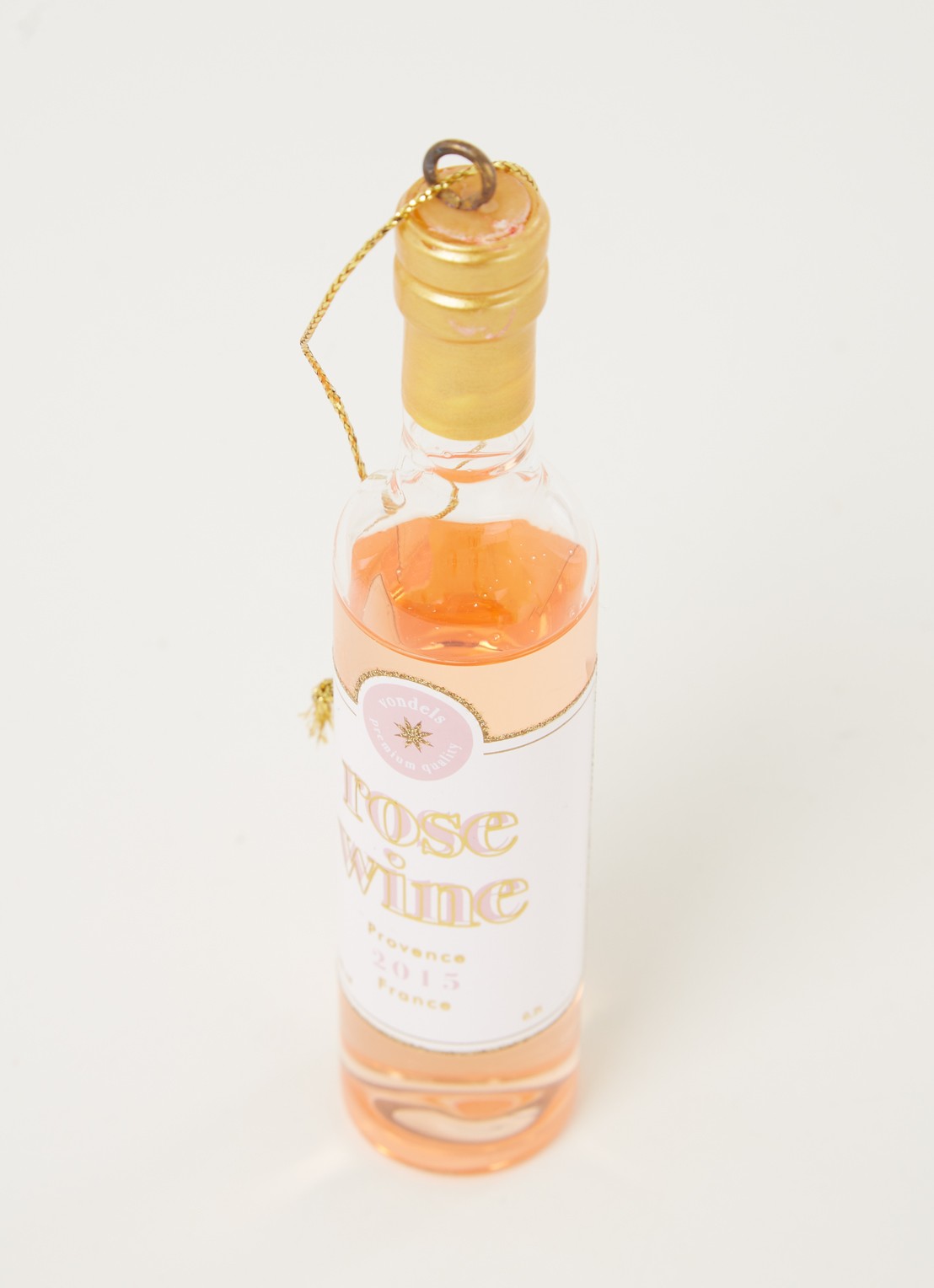 Vondels Rose Wine Bottle kersthanger 11 cm - detail lichtoranje