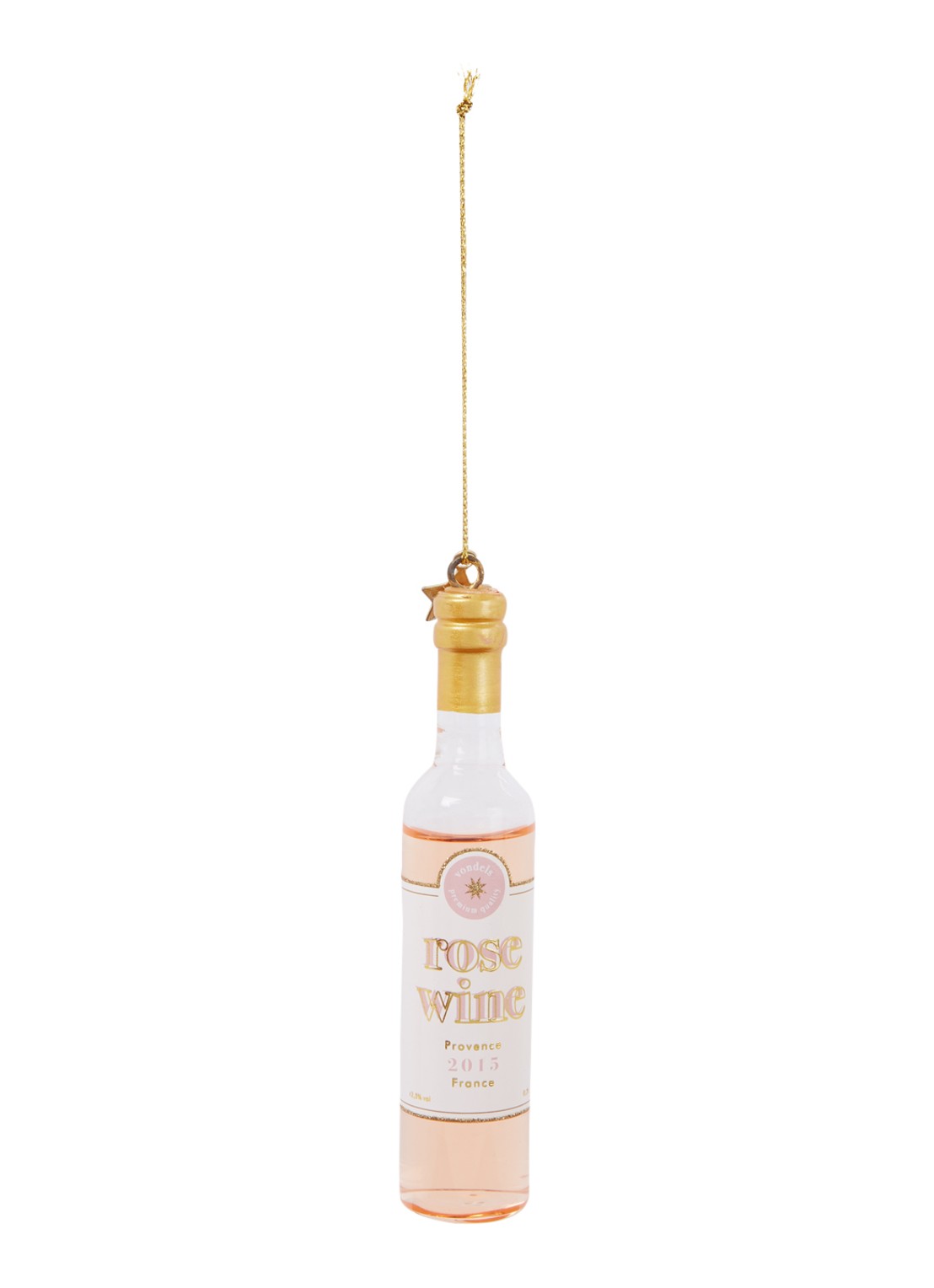 Vondels Rose Wine Bottle kersthanger 11 cm - voorkant 2 lichtoranje