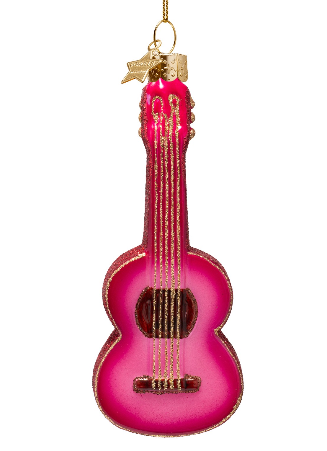 Vondels Roze Gitaar kersthanger 13 cm - voorkant 2 roze