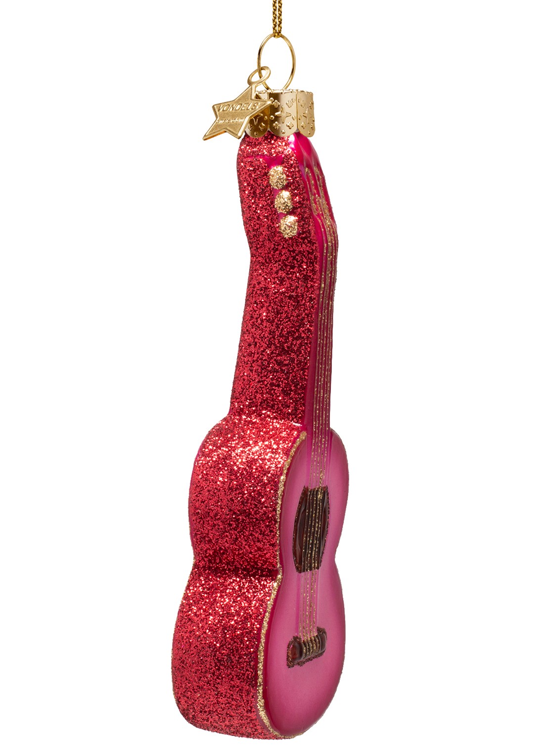 Vondels Roze Gitaar kersthanger 13 cm - voorkant 3 roze