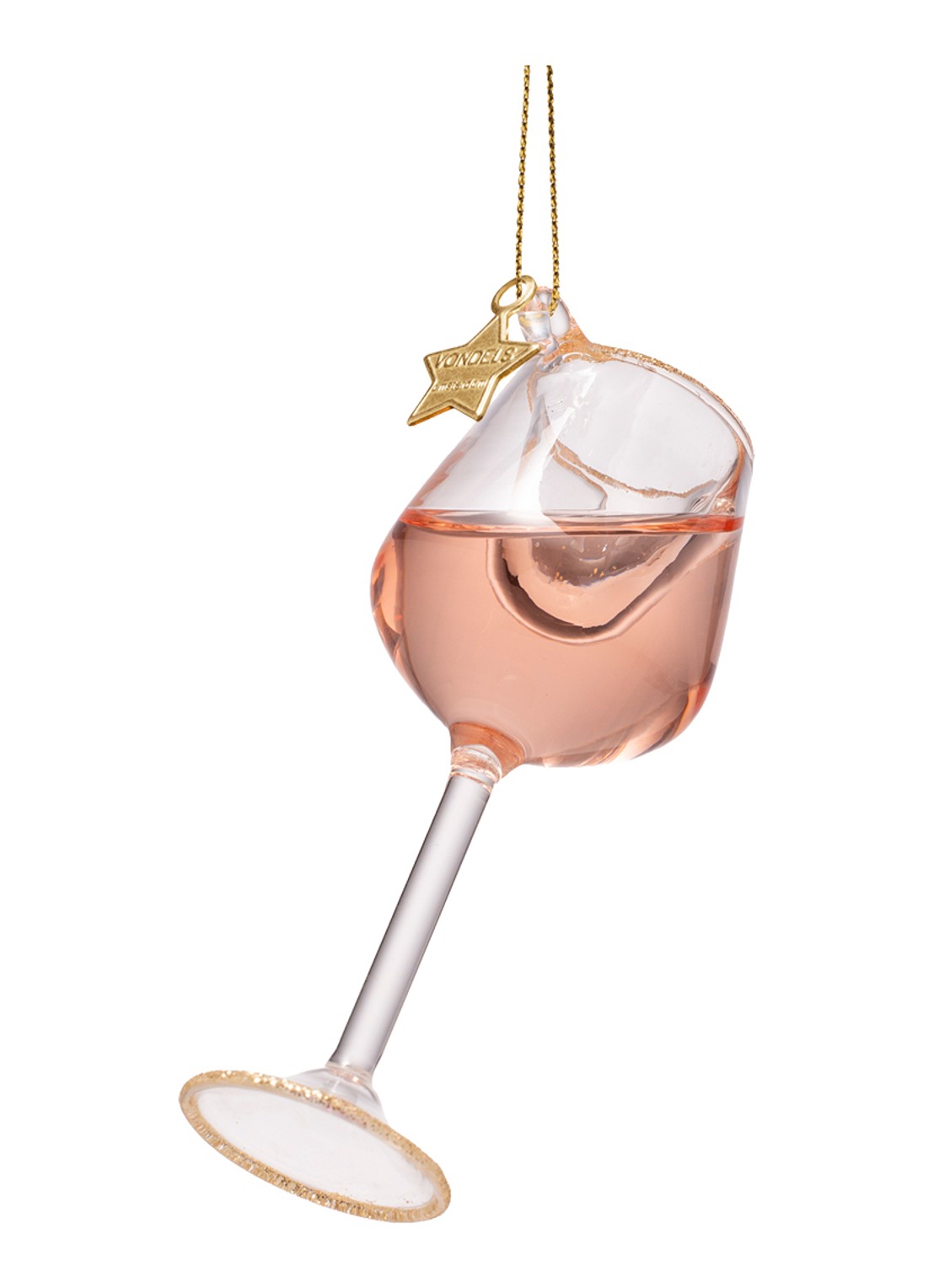 Vondels Roze Wijn Glas kersthanger 9,5 cm - voorkant 3 lichtroze