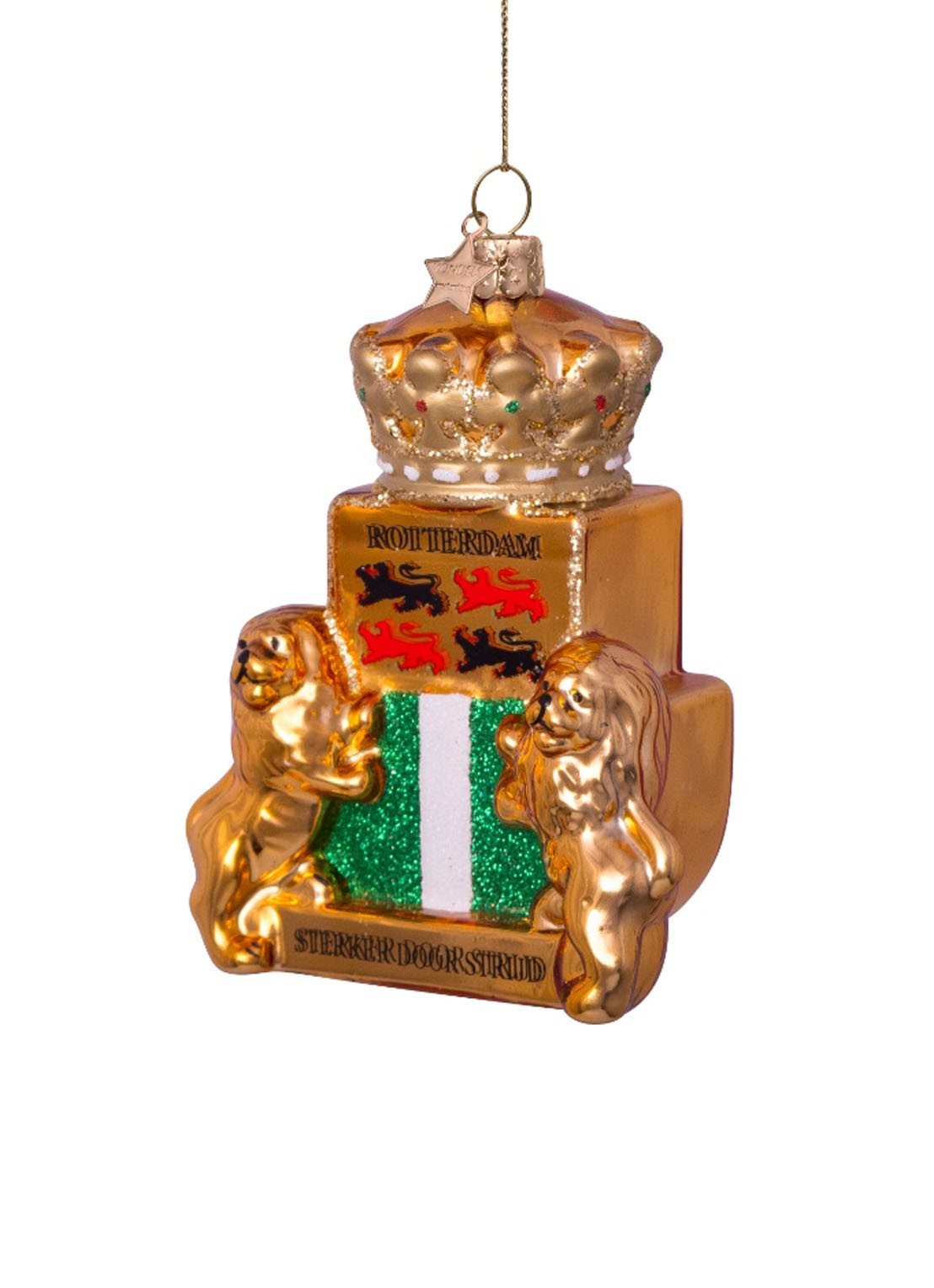 Vondels Schild van Rotterdam kersthanger 10 cm - voorkant goud
