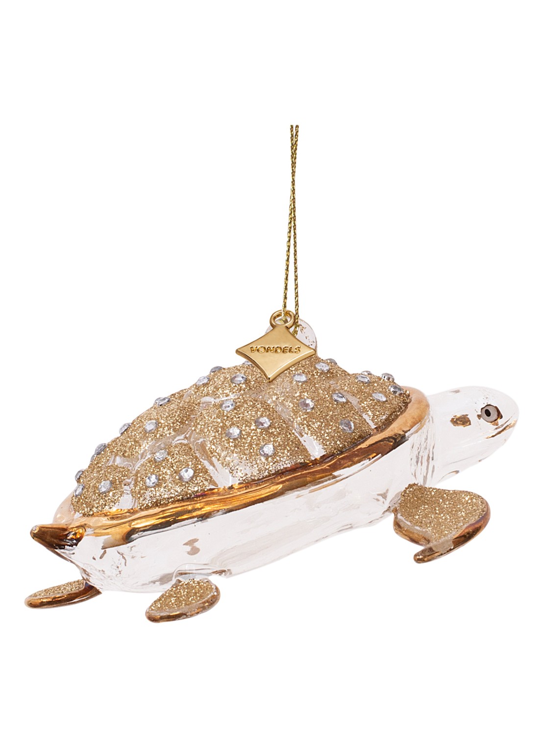Vondels Schildpad kersthanger 4 cm - voorkant 2 goud