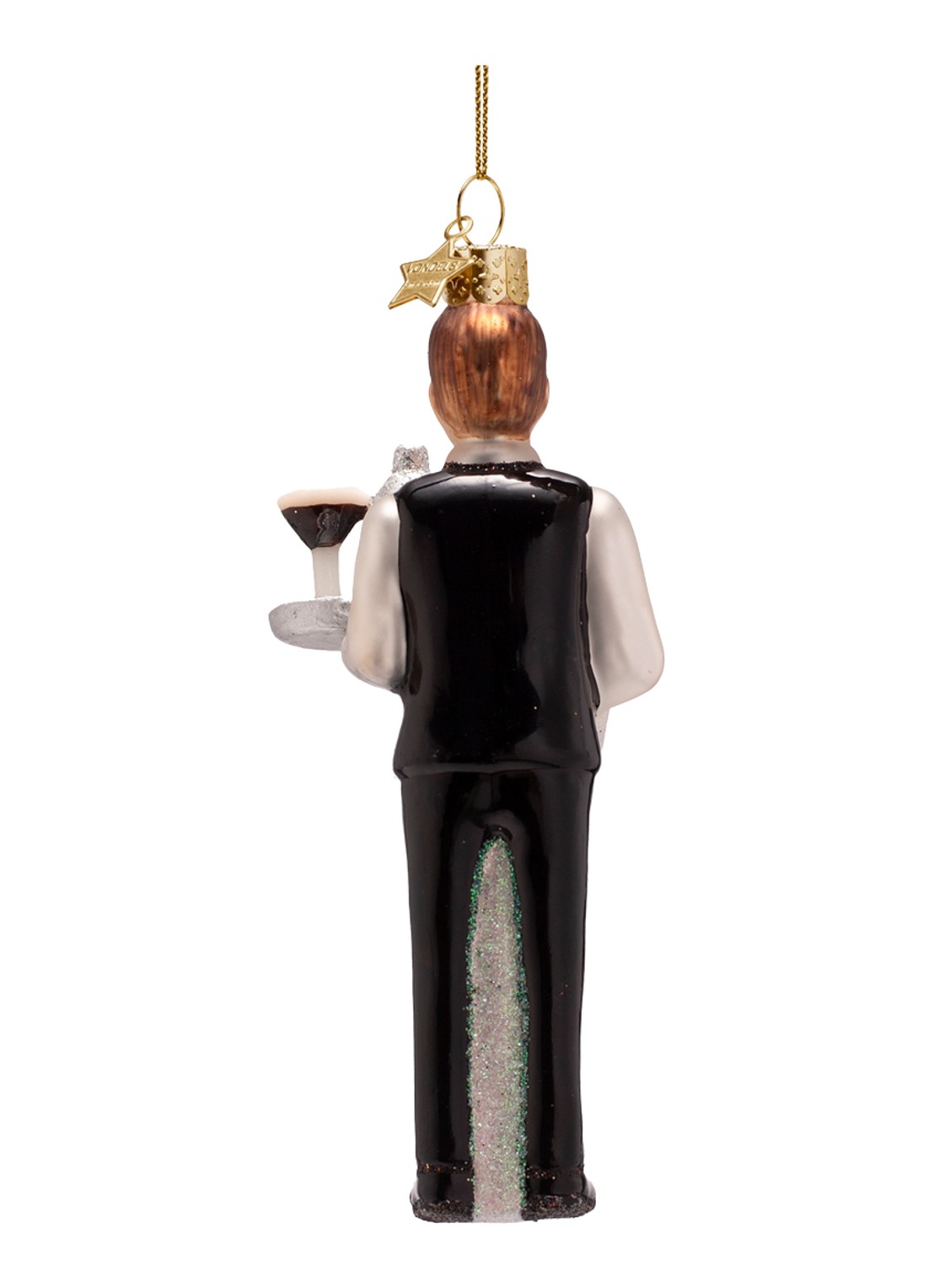 Vondels Serveerster met cocktail kersthanger 13 cm - achterkant 2 zwart