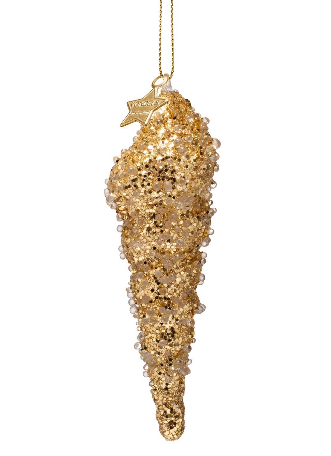 Vondels Shell met caviaar kersthanger 12,5 cm - voorkant goud