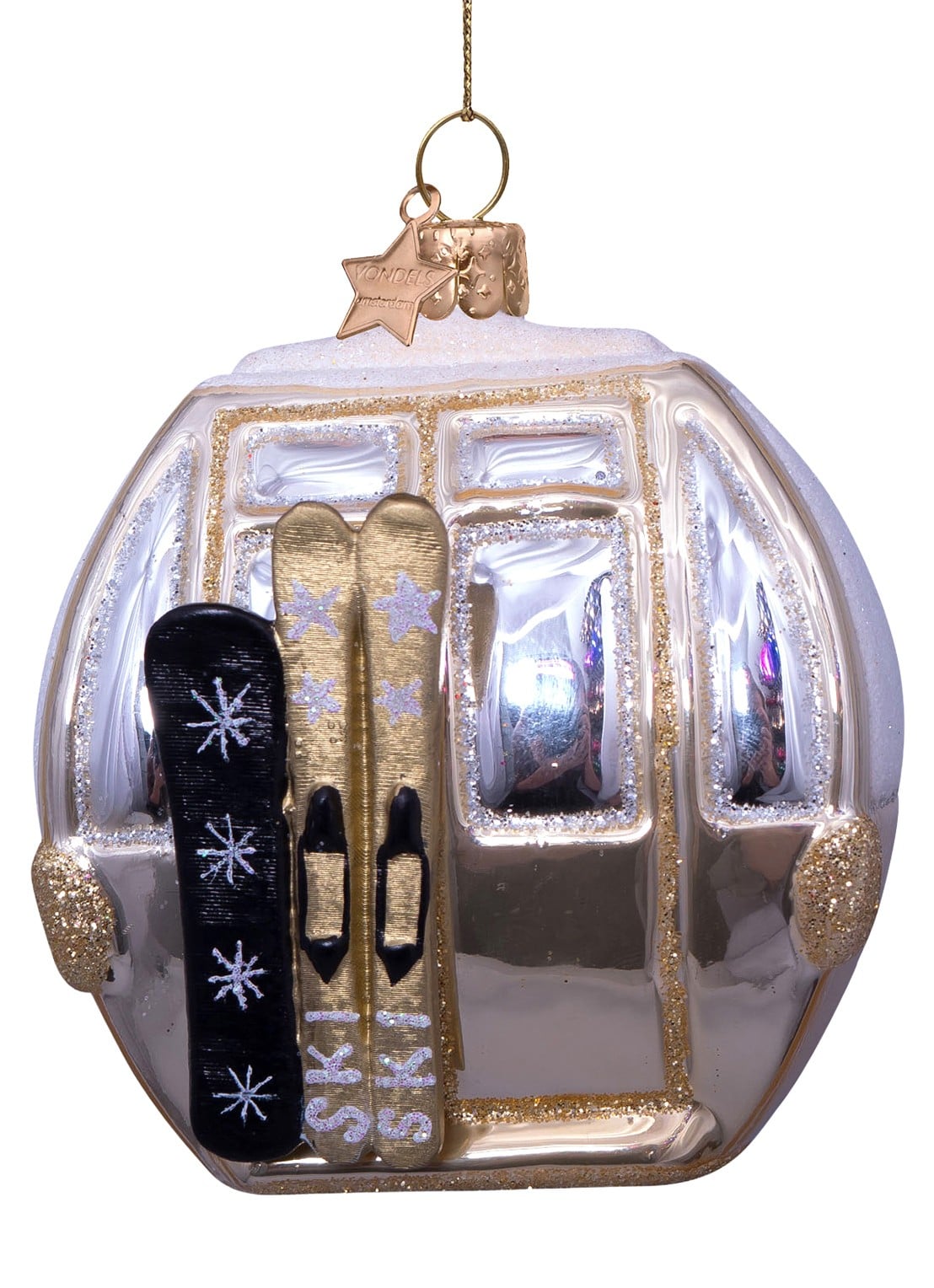 Vondels Ski Gondel kersthanger 8 cm - voorkant goud