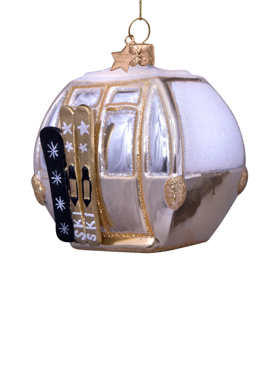 Vondels Ski Gondel kersthanger 8 cm - voorkant 2 goud