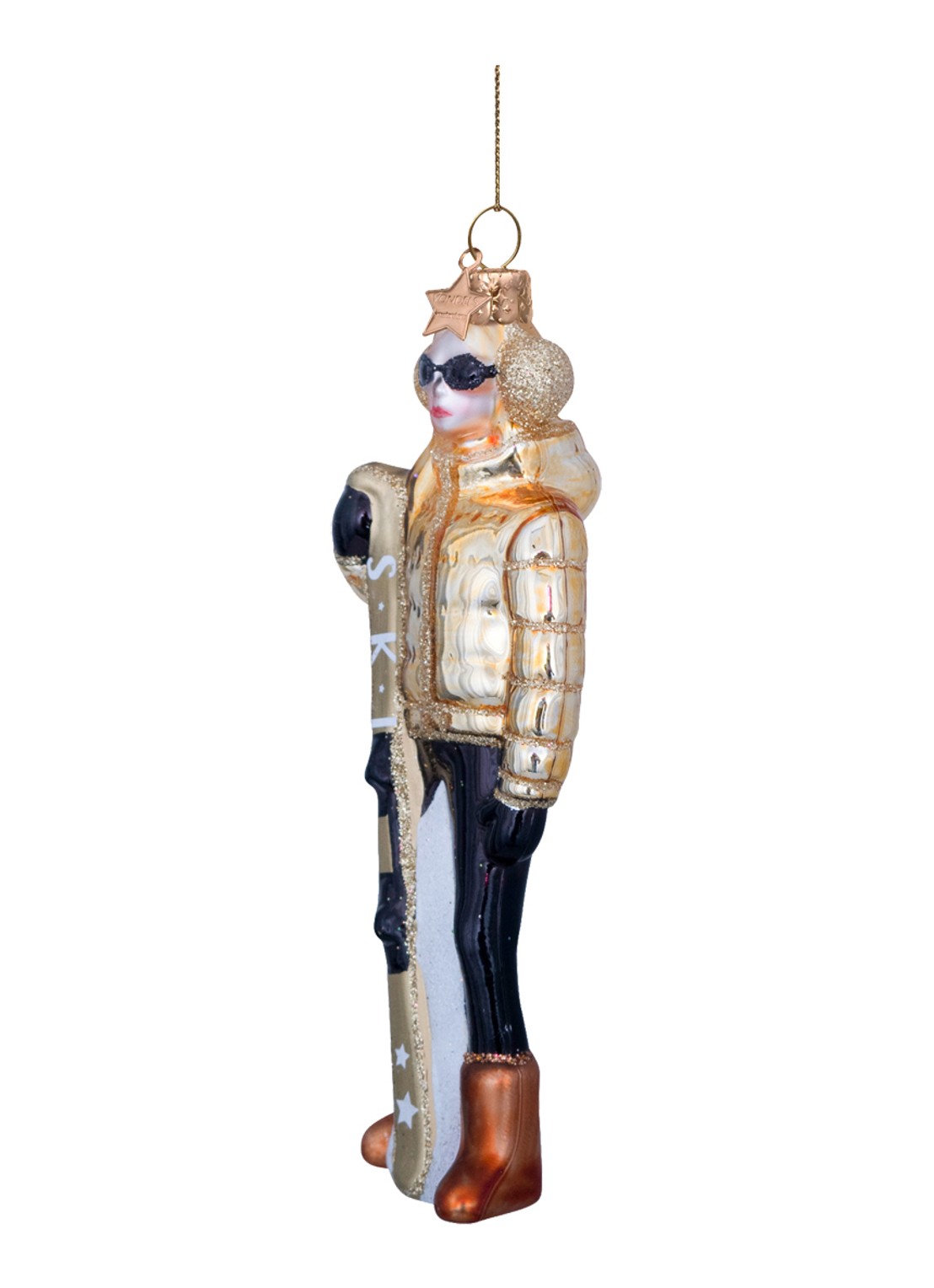 Vondels Skie Dame kersthanger 13 cm - detail goud
