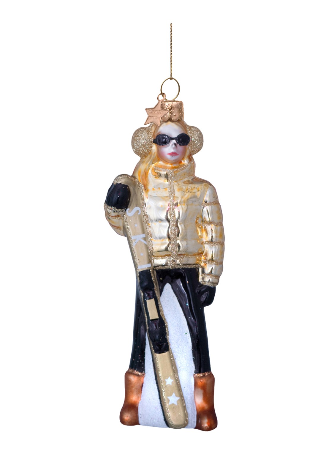 Vondels Skie Dame kersthanger 13 cm - voorkant 5 goud