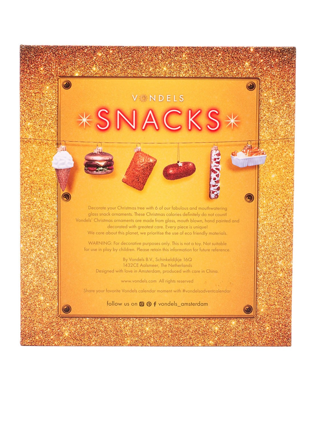 Vondels Snackbox kersthanger set van 6 - detail multicolor