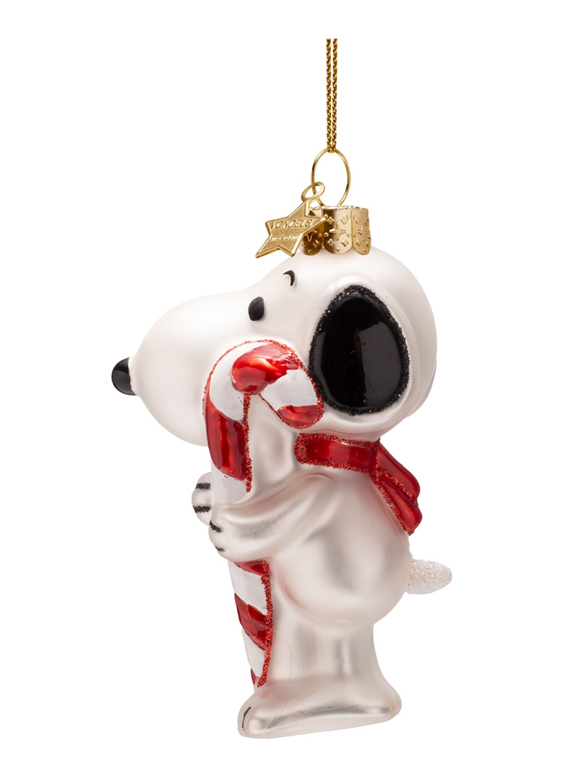 Vondels Snoopy Candy Cane kersthanger 11 cm - voorkant 6 wit