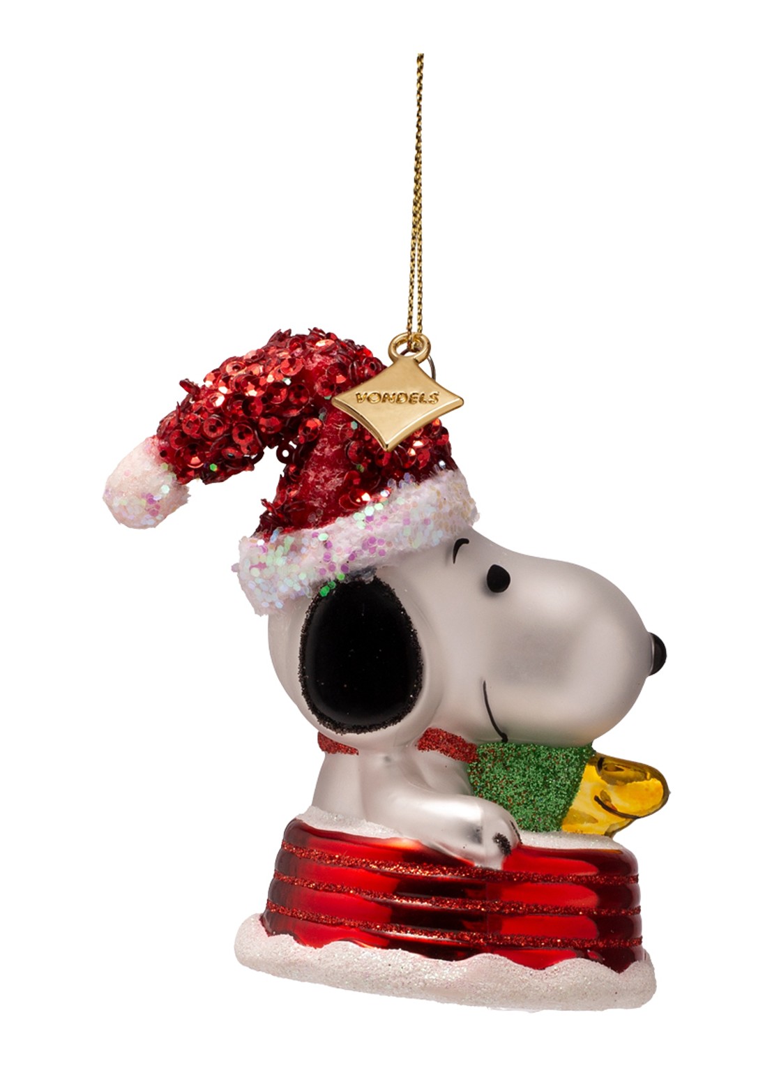 Vondels Snoopy En Woodstock Op De Slee kersthanger 7,5 cm - detail goud