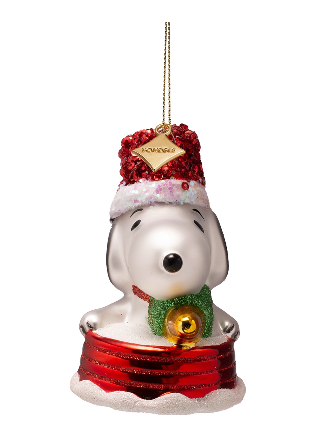 Vondels Snoopy En Woodstock Op De Slee kersthanger 7,5 cm - voorkant 3 goud