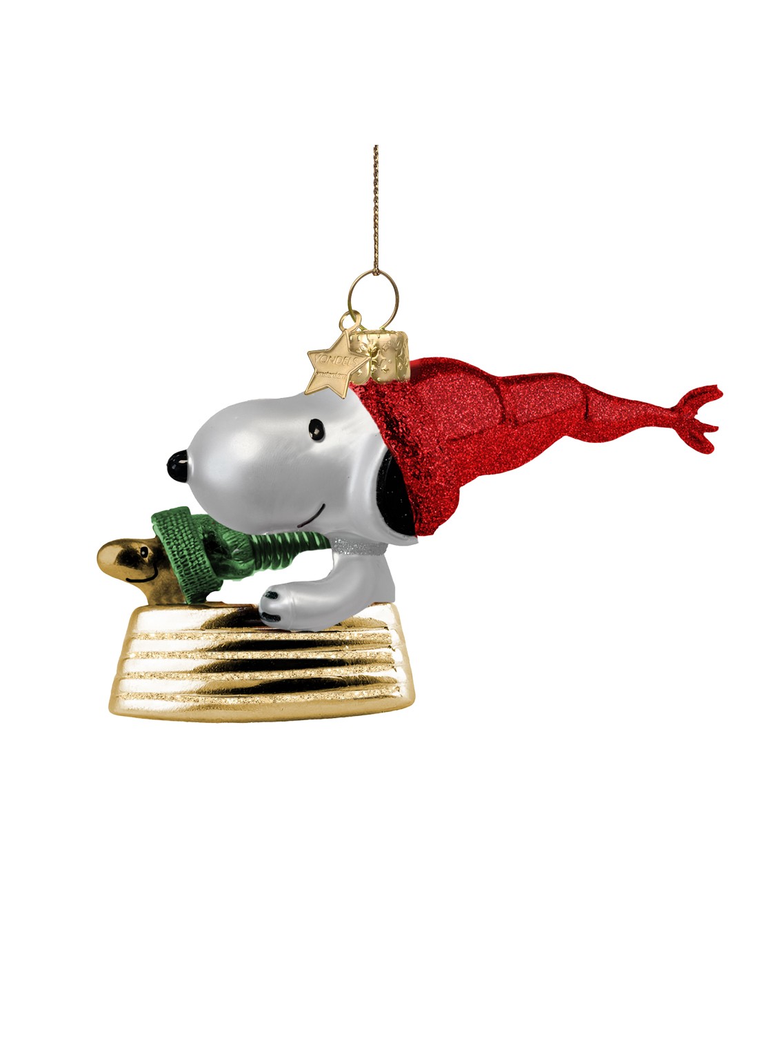 Vondels Snoopy En Woodstock Op De Slee kersthanger 7,5 cm - voorkant 4 goud