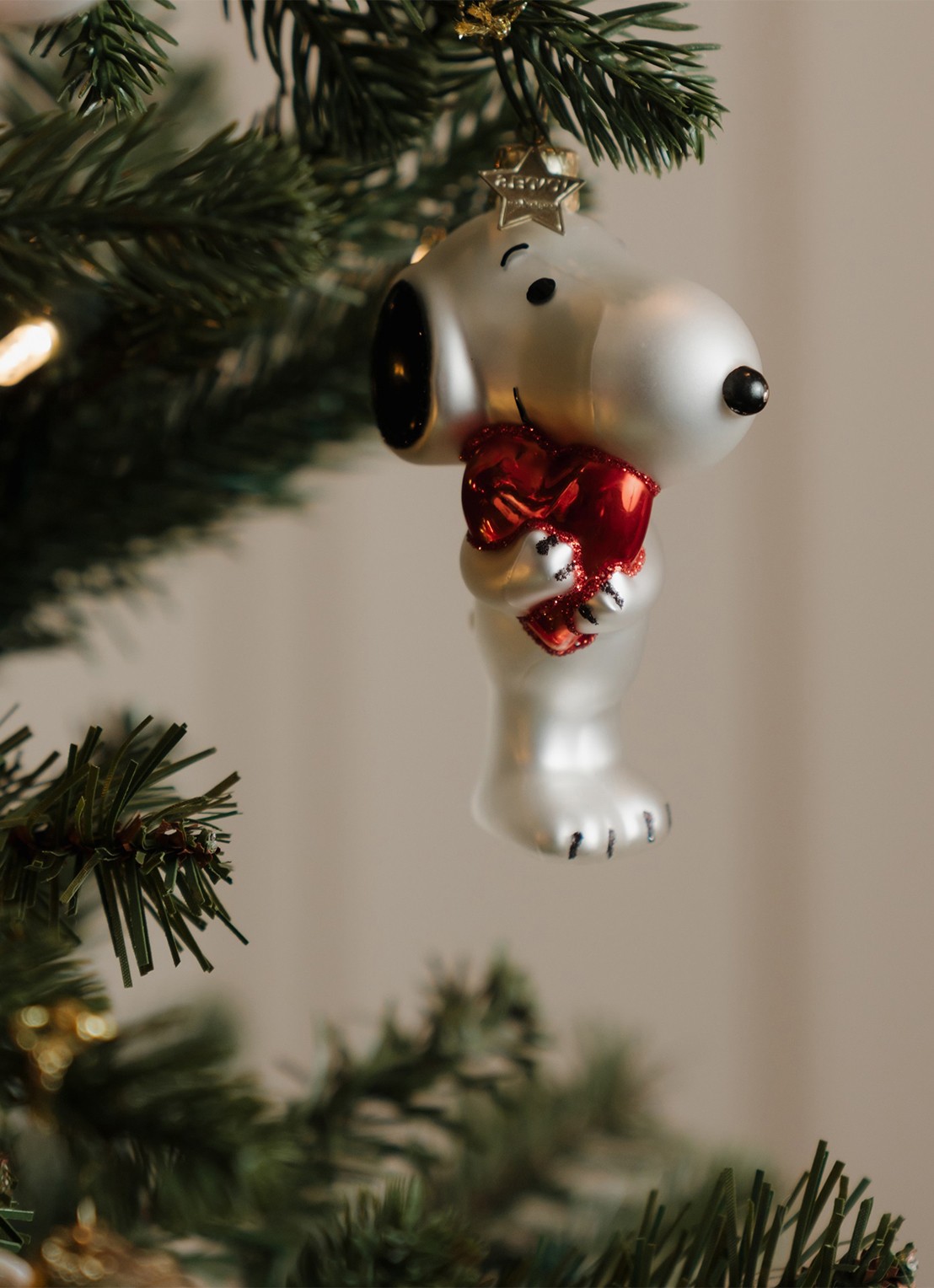 Vondels Snoopy Hart kersthanger 11 cm - voorkant 2 wit