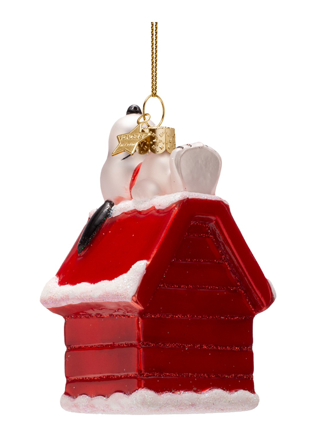 Vondels Snoopy Liggend Op Hondenhok kersthanger 10 cm - achterkant 3 rood