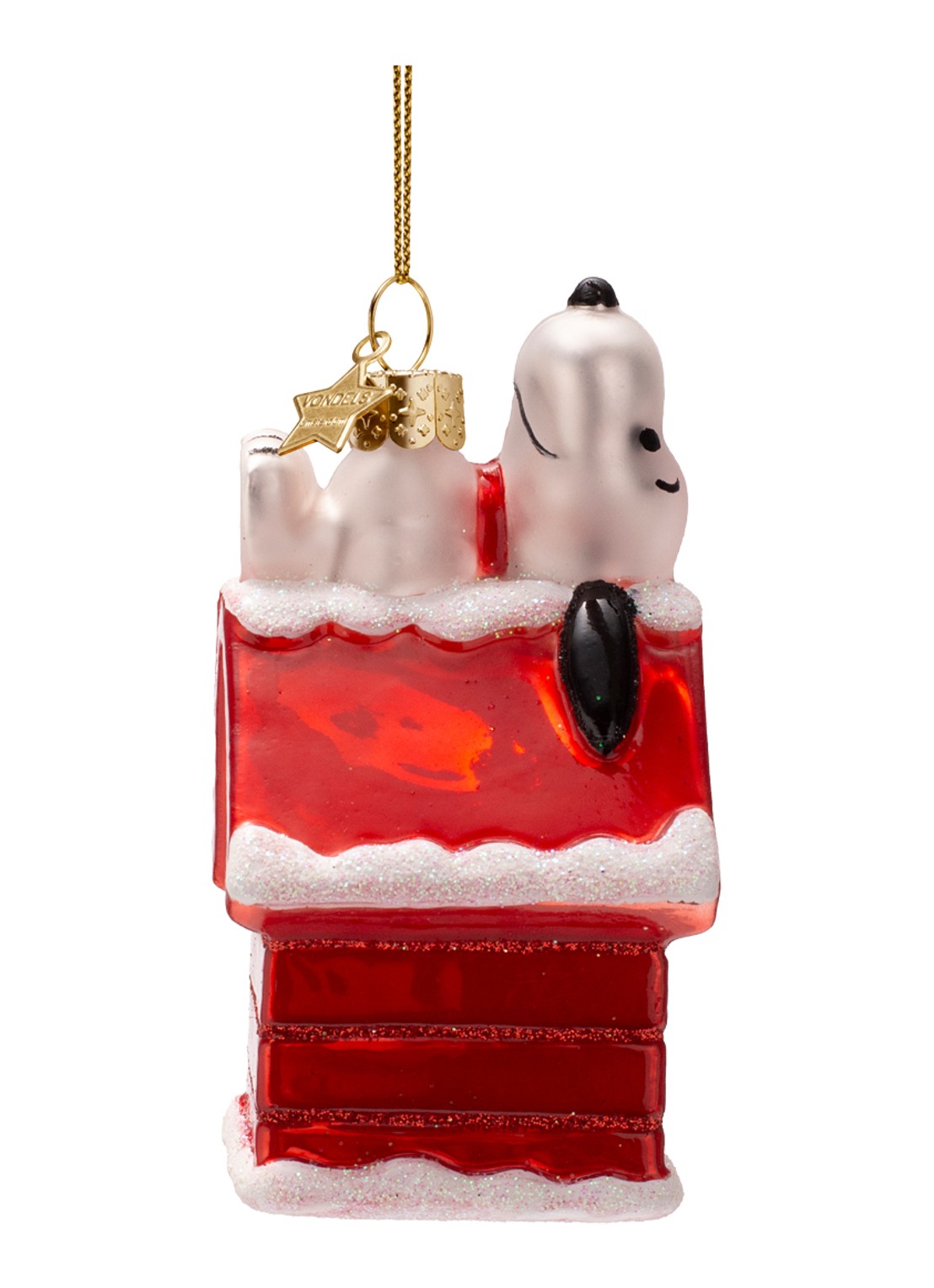 Vondels Snoopy Liggend Op Hondenhok kersthanger 10 cm - detail 4 rood