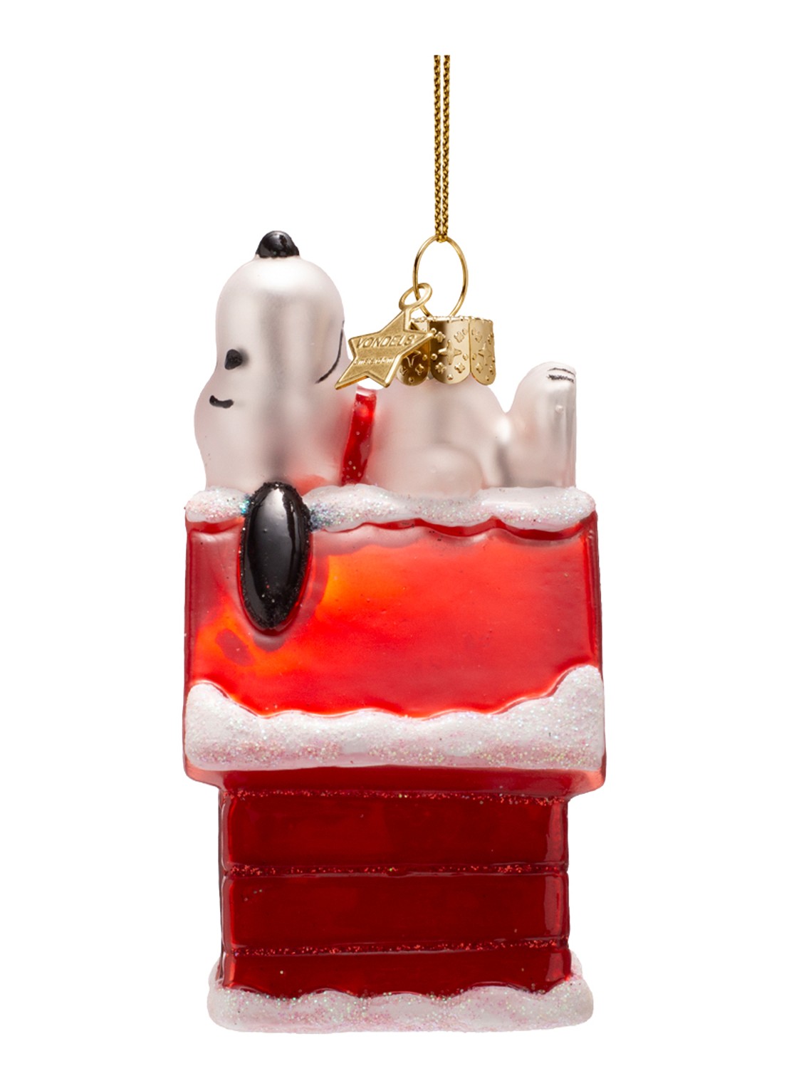 Vondels Snoopy Liggend Op Hondenhok kersthanger 10 cm - detail 5 rood