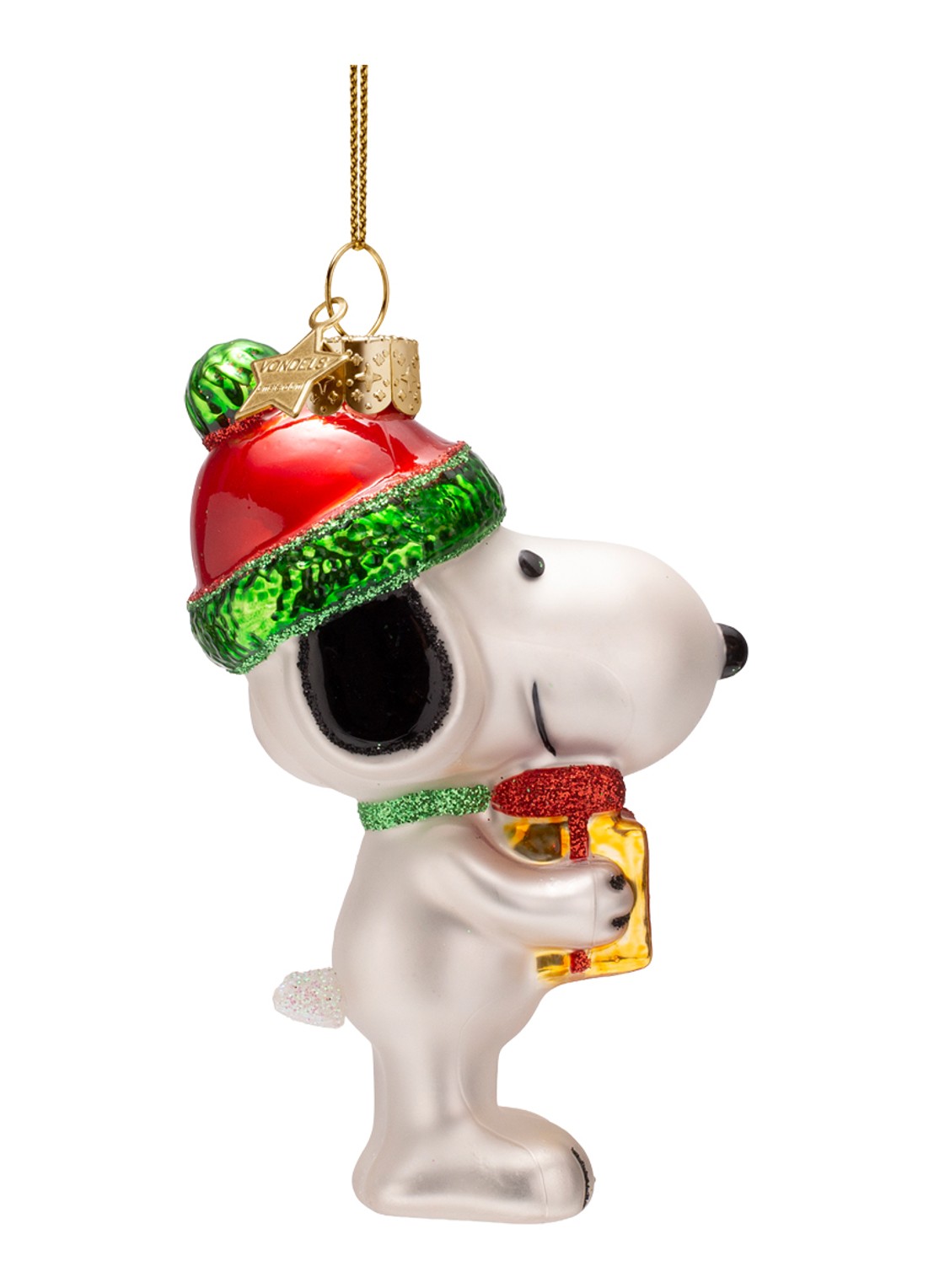 Vondels Snoopy Met Cadeau kersthanger 10,5 cm  - detail 3 wit