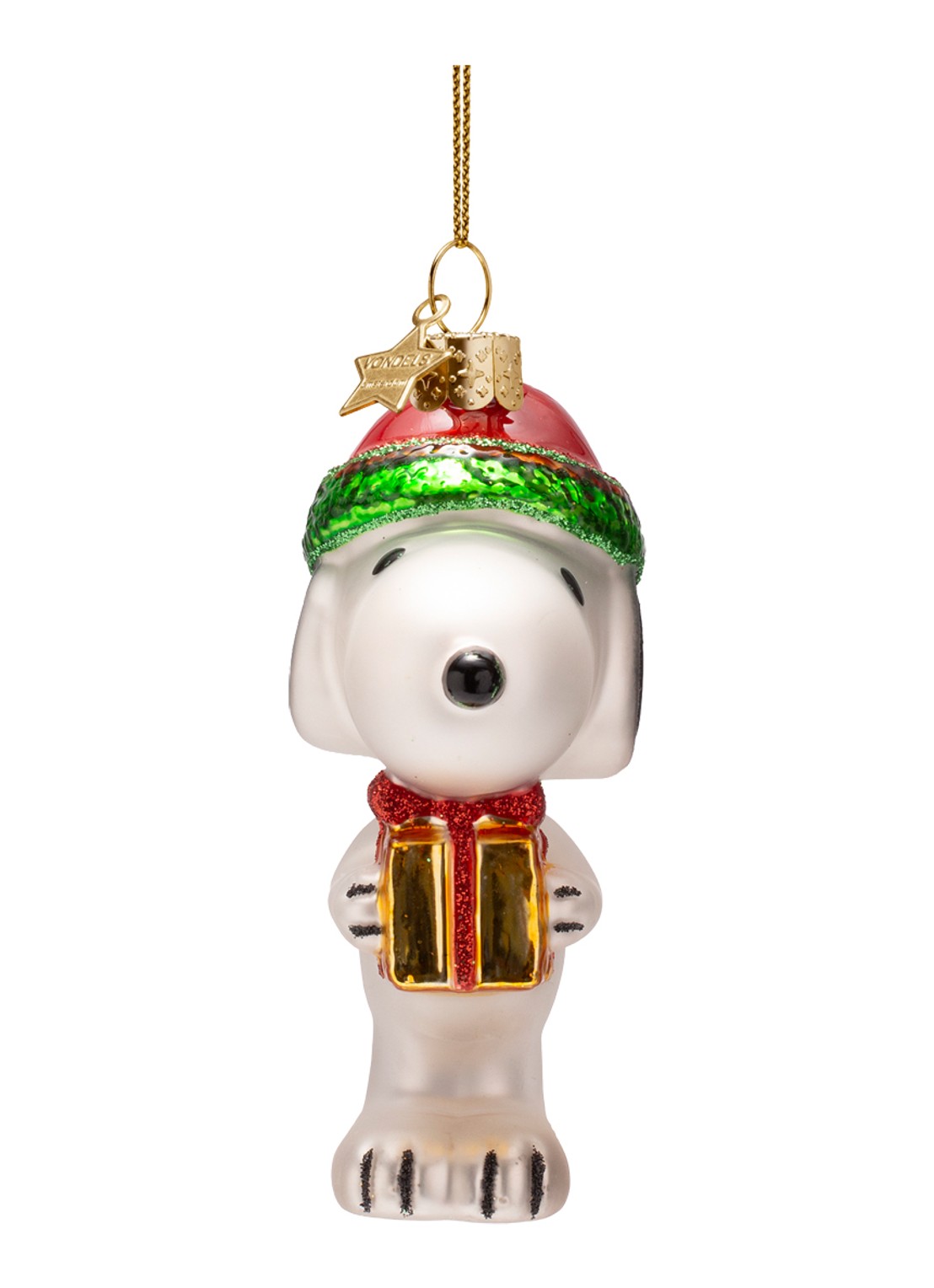 Vondels Snoopy Met Cadeau kersthanger 10,5 cm  - voorkant wit