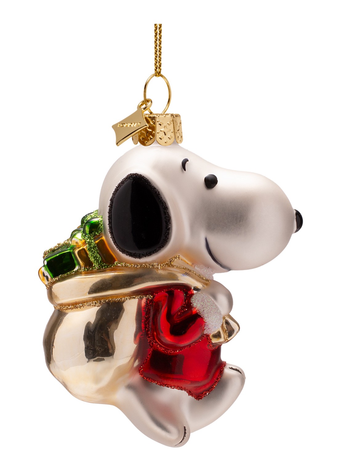Vondels Snoopy met Cadeautjes kersthanger 9 cm - detail 3 wit