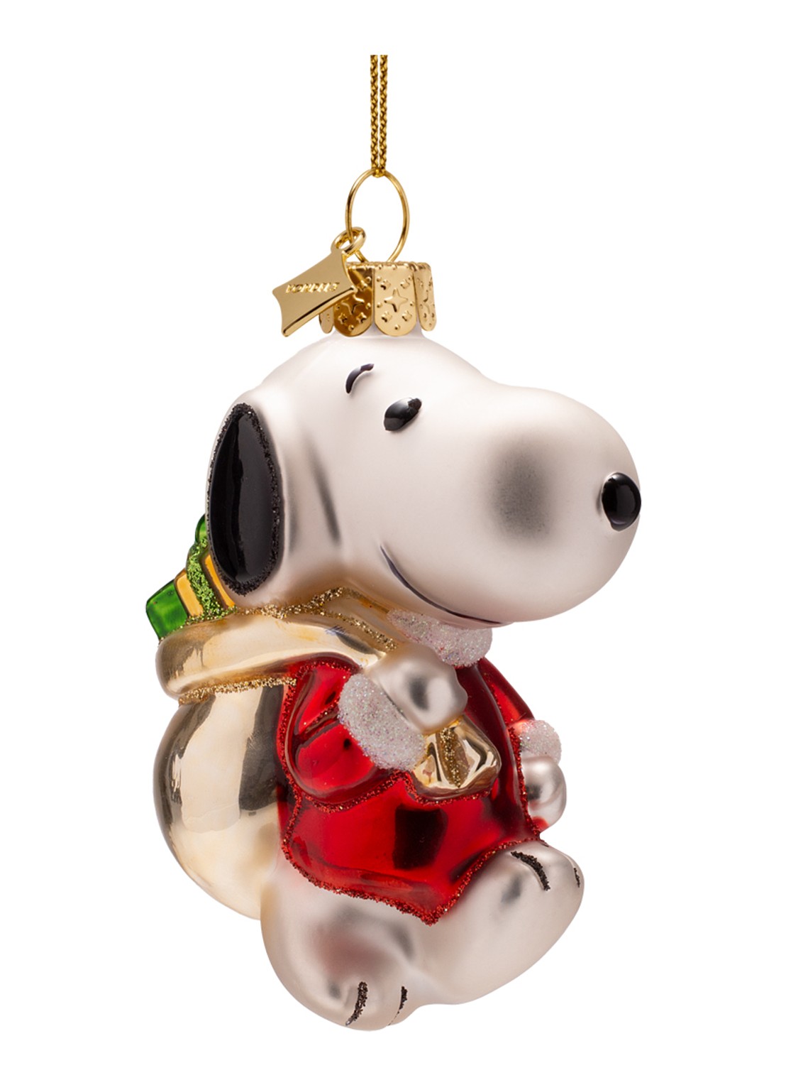 Vondels Snoopy met Cadeautjes kersthanger 9 cm - voorkant wit