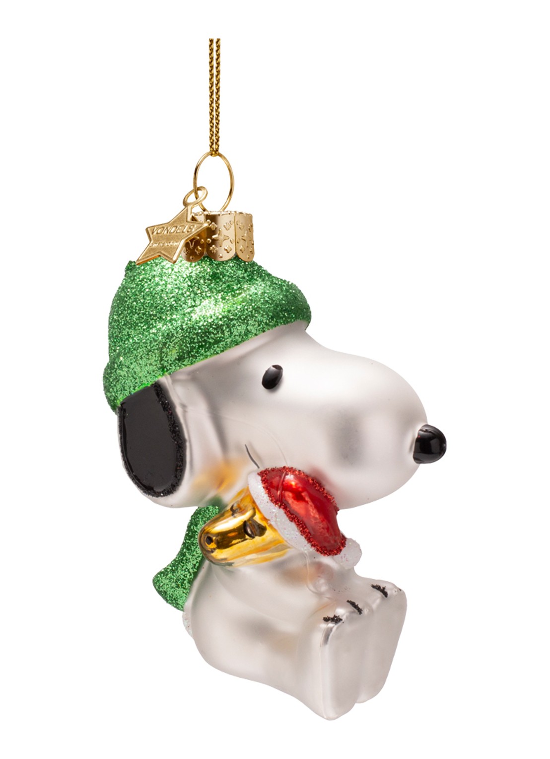 Vondels Snoopy Woodstock kersthanger 11 cm - voorkant 5 donkergroen