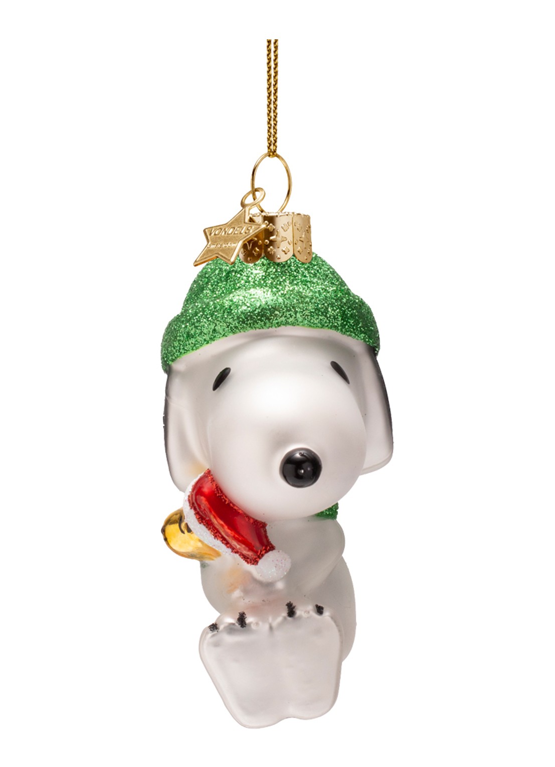 Vondels Snoopy Woodstock kersthanger 11 cm - voorkant 6 donkergroen
