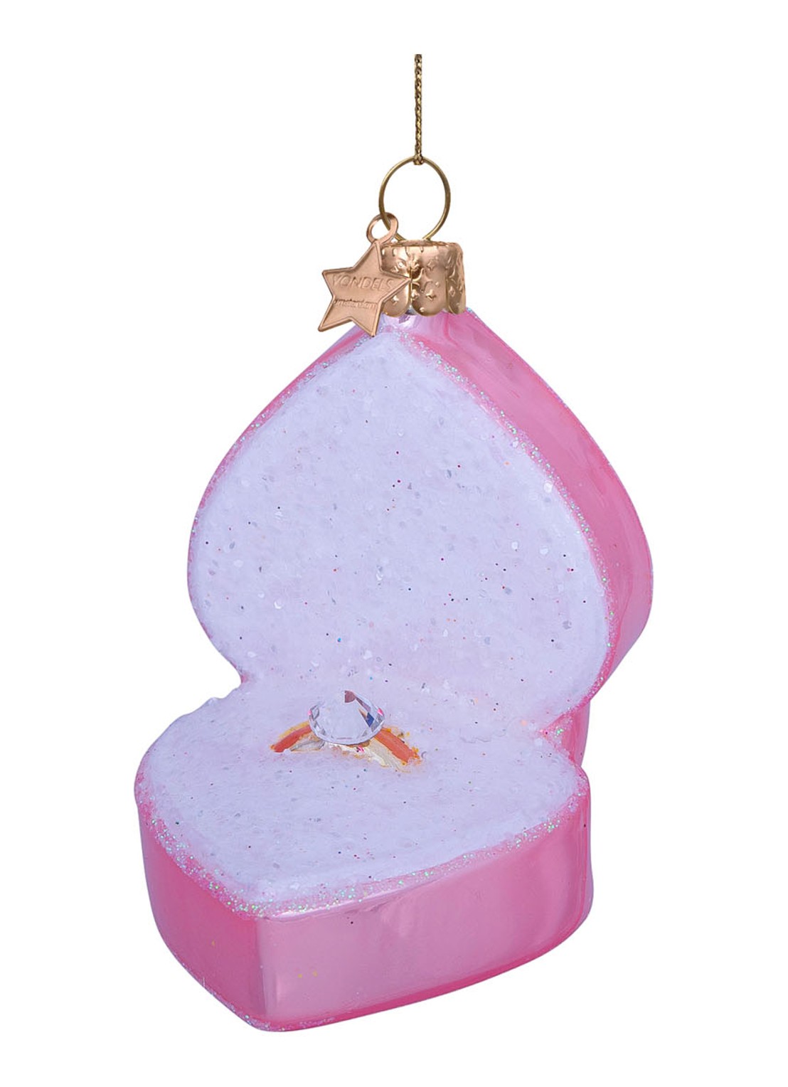 Vondels soft pink heart box w/wedding ring H7.5cm - detail multicolor