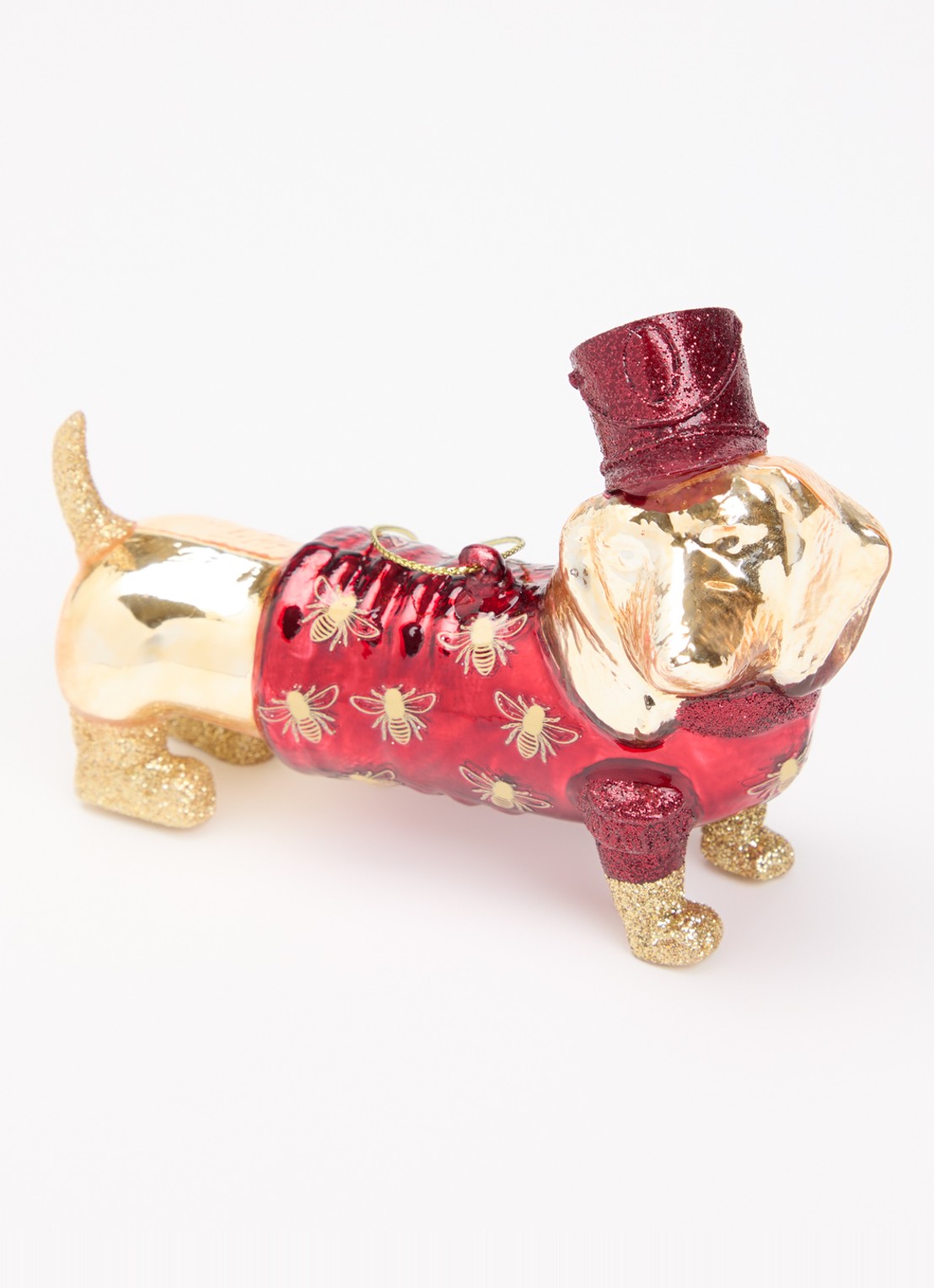 Vondels Special de Bijenkorf dachshund kersthanger 8 cm - detail 2 goud