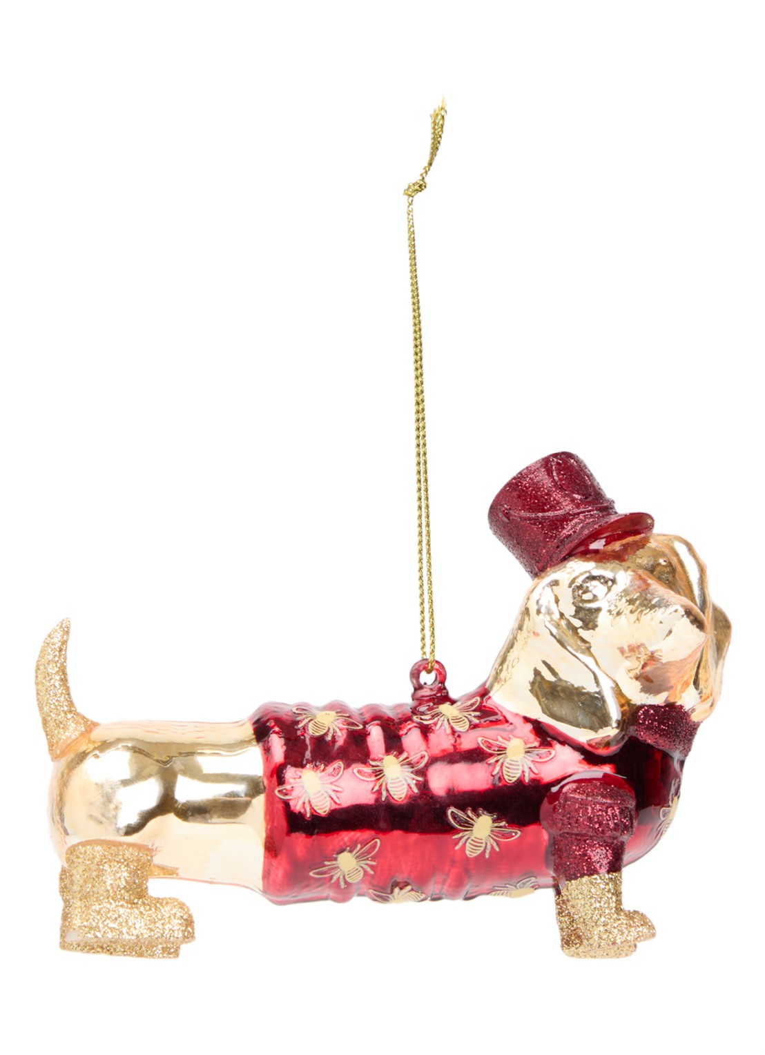 Vondels Special de Bijenkorf dachshund kersthanger 8 cm - voorkant goud