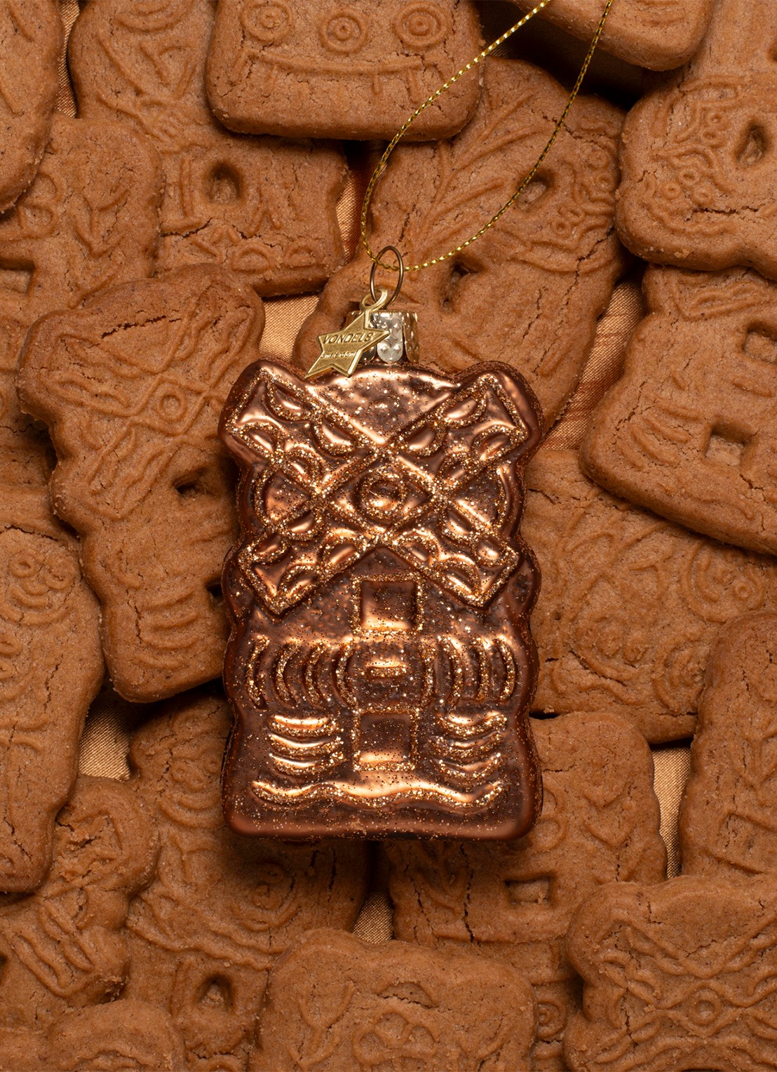 Vondels Speculaas kersthanger 9 cm - voorkant 5 bruin