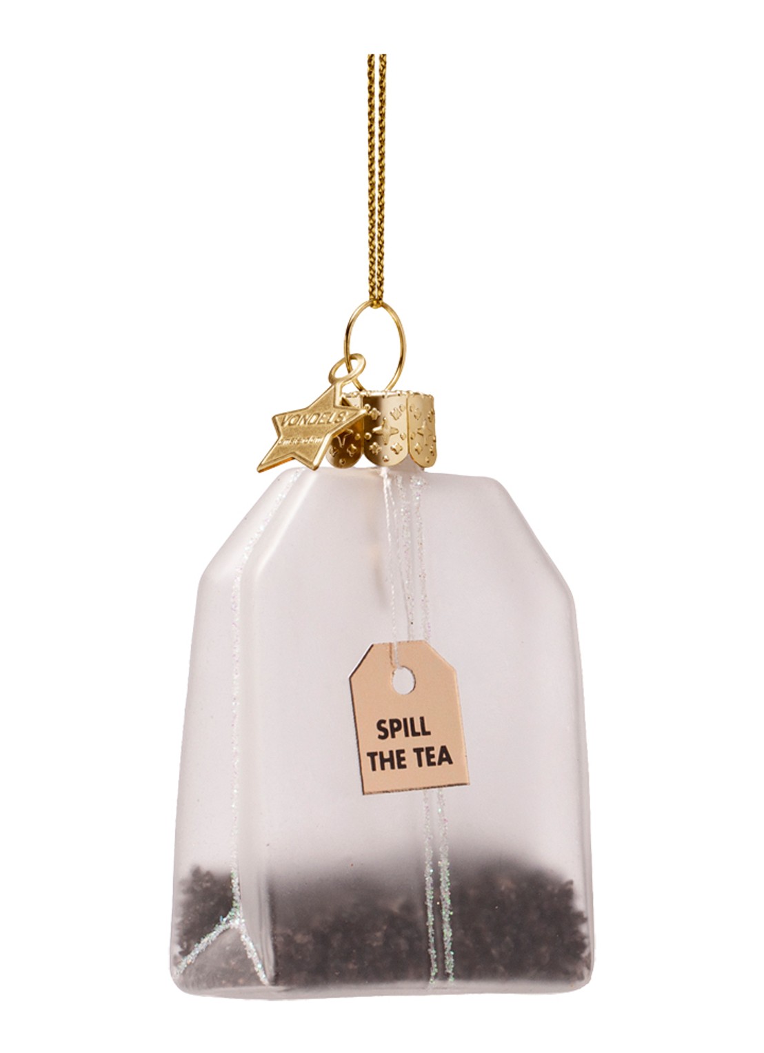 Vondels Spill The Tea Time Theezakje kersthanger 7,5 cm - detail 4 transparant