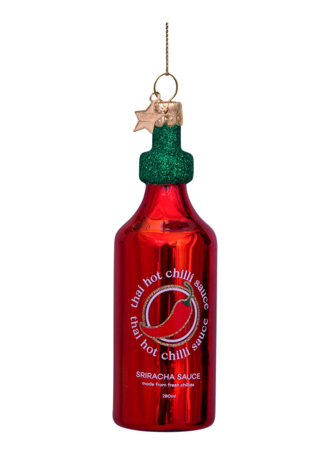 Vondels Sriracha Saus kersthanger 11,5 cm - voorkant rood