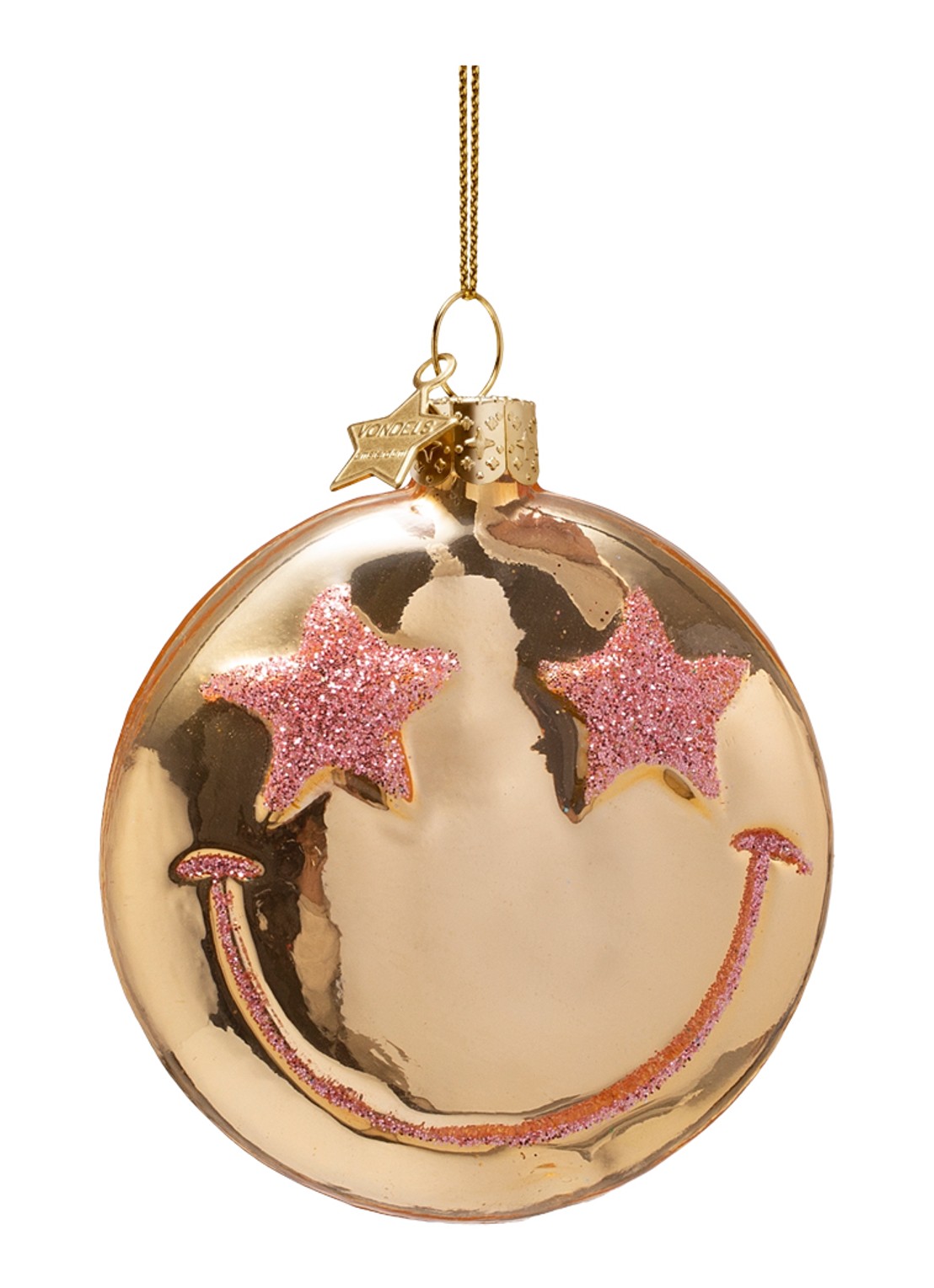 Vondels Starry Eyed Smiley kersthanger 7,5 cm - voorkant 3 goud
