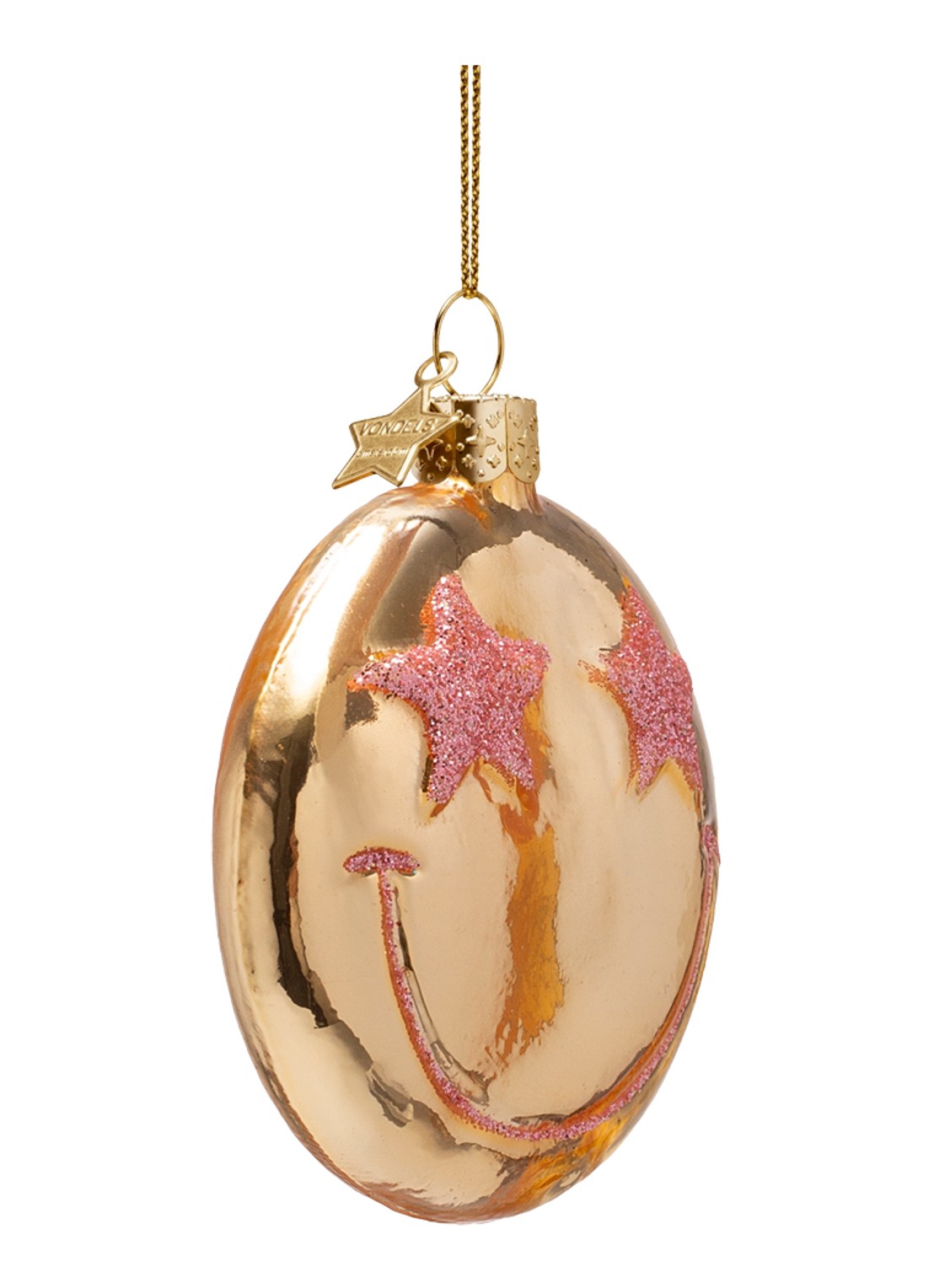 Vondels Starry Eyed Smiley kersthanger 7,5 cm - voorkant 4 goud