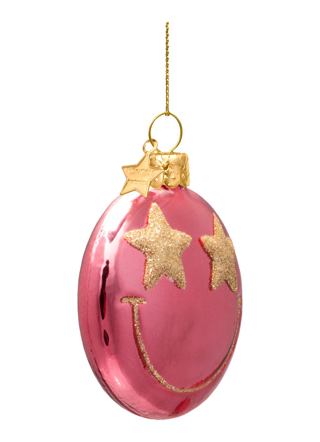 Vondels Starry Eyed Smiley kersthanger 7 cm - detail roze