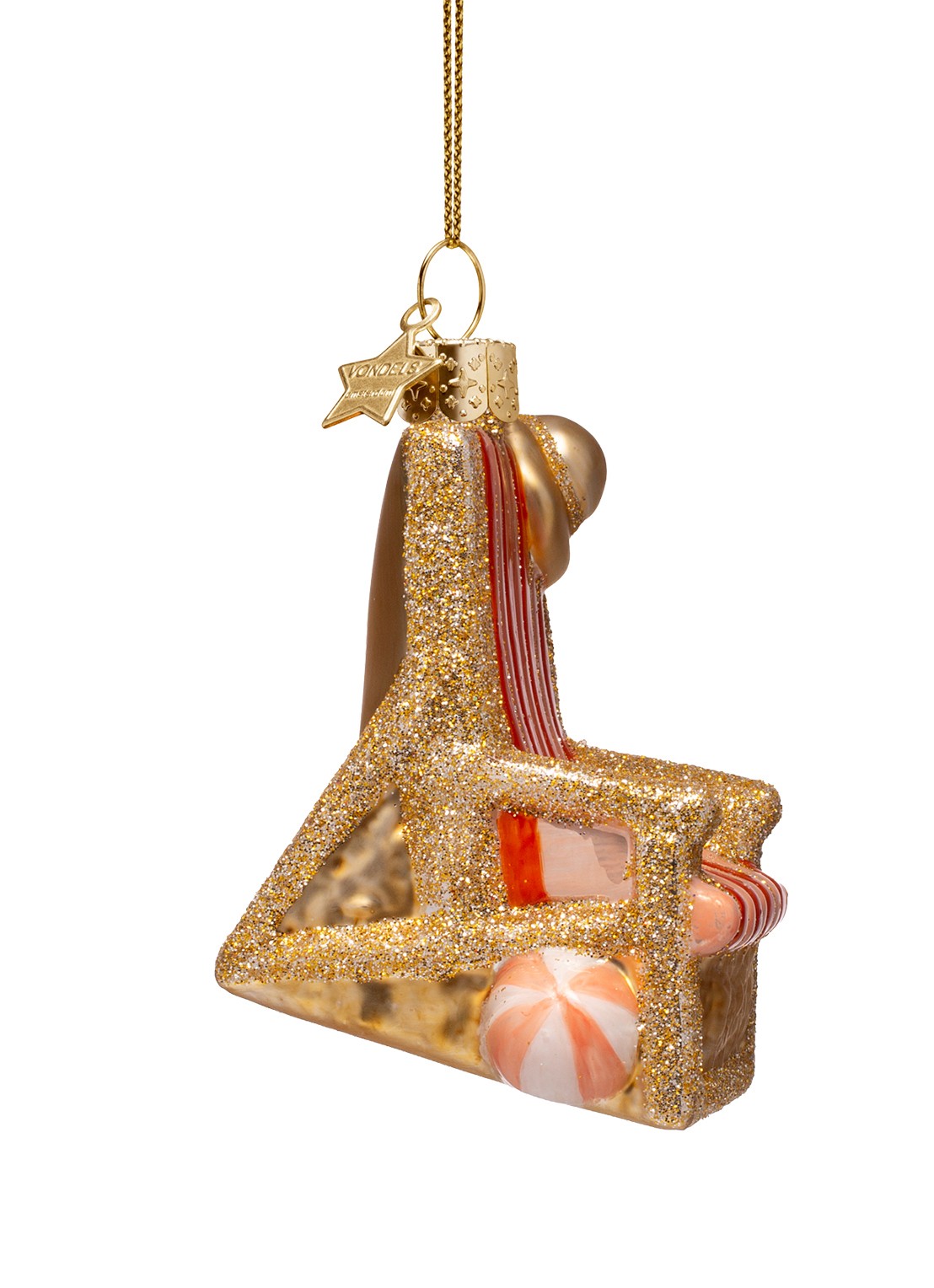 Vondels Strandstoel kersthanger 9 cm - achterkant 2 goud