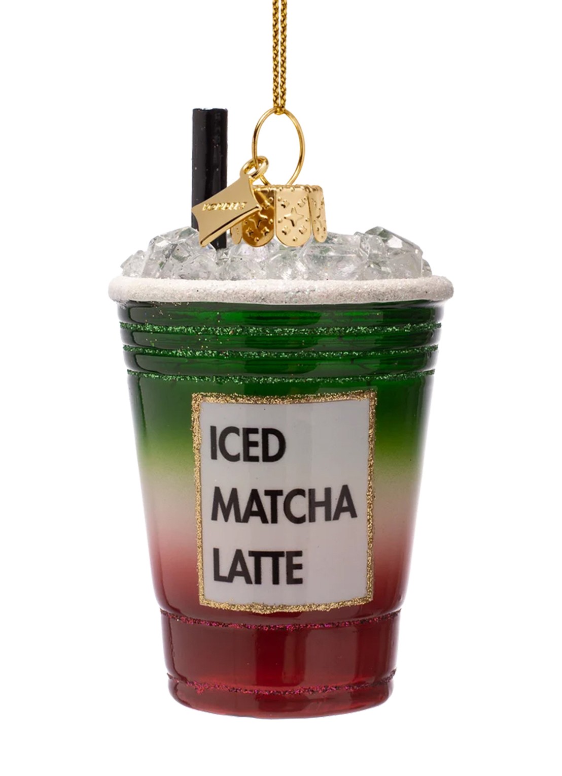 Vondels Strawberry Iced Matcha kersthanger 10 cm - voorkant 3 bronsgroen