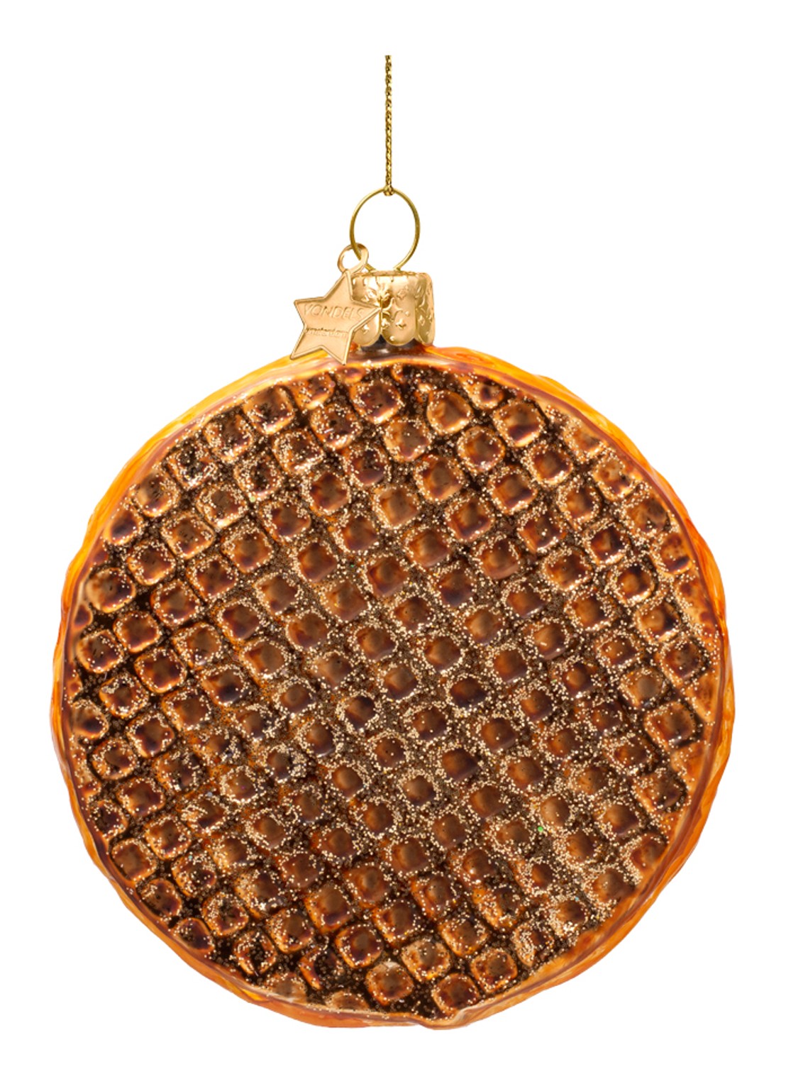 Vondels Stroopwafel kersthanger 9 cm - voorkant 2 bruin