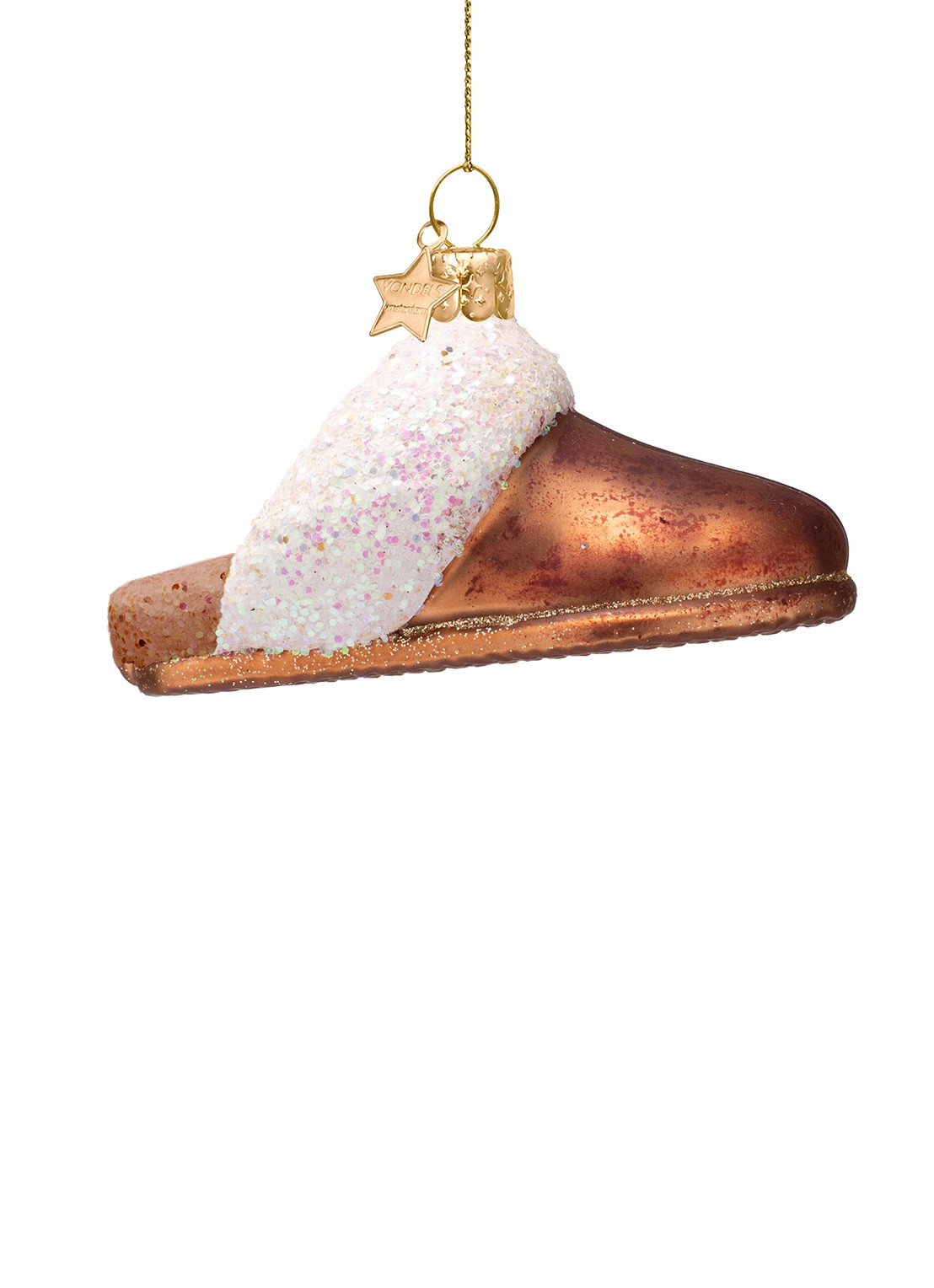 Vondels Suède slippers kersthanger 5,5 cm - voorkant bruin