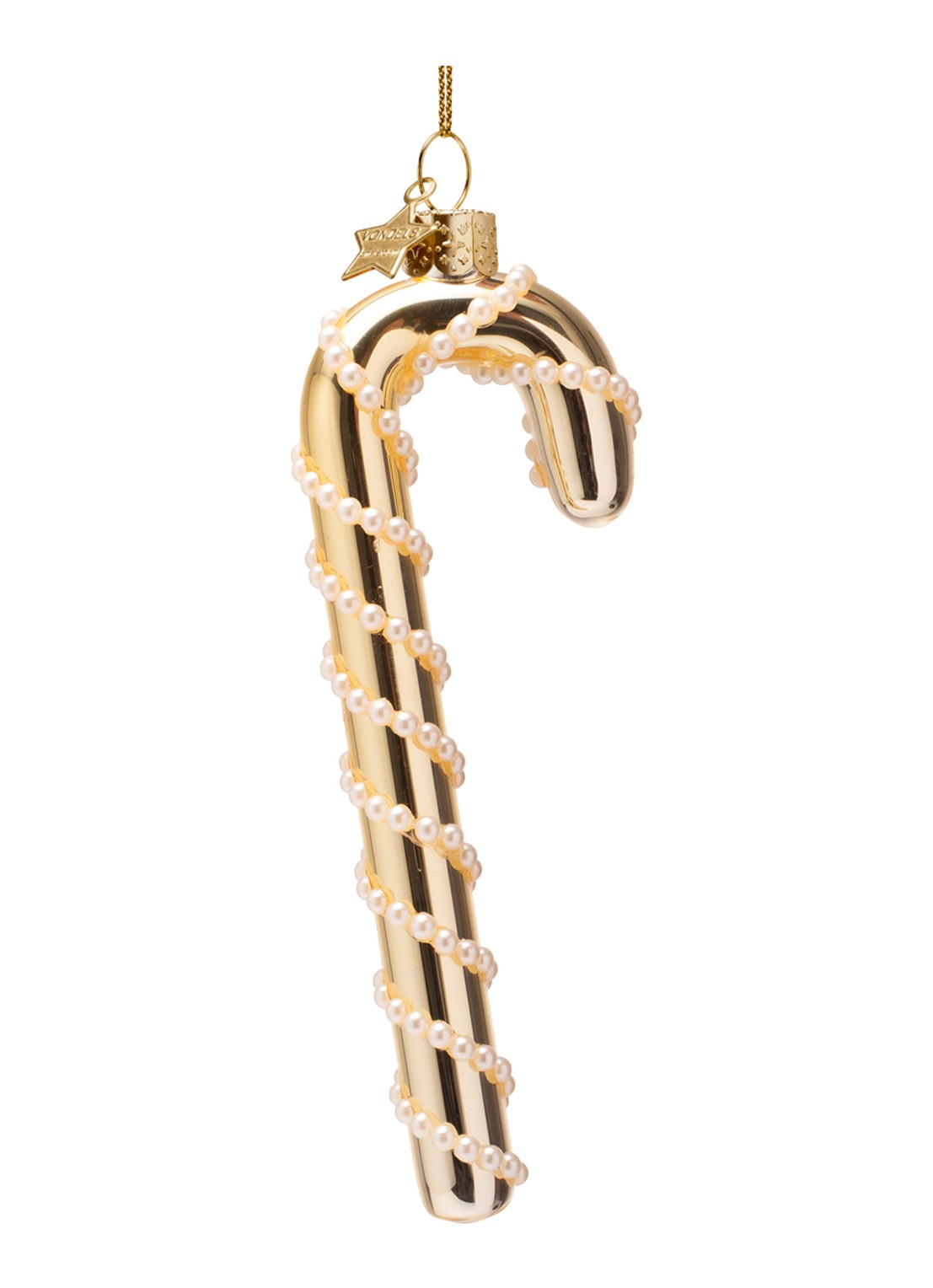 Vondels Suikerstok met parels kersthanger 15 cm - voorkant 2 goud