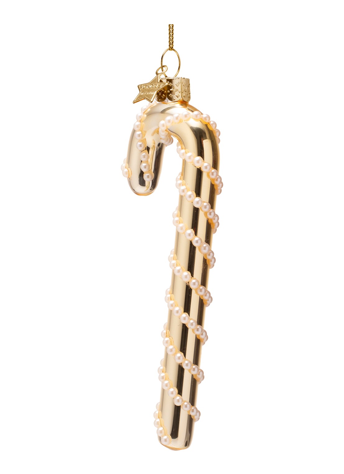 Vondels Suikerstok met parels kersthanger 15 cm - voorkant 3 goud