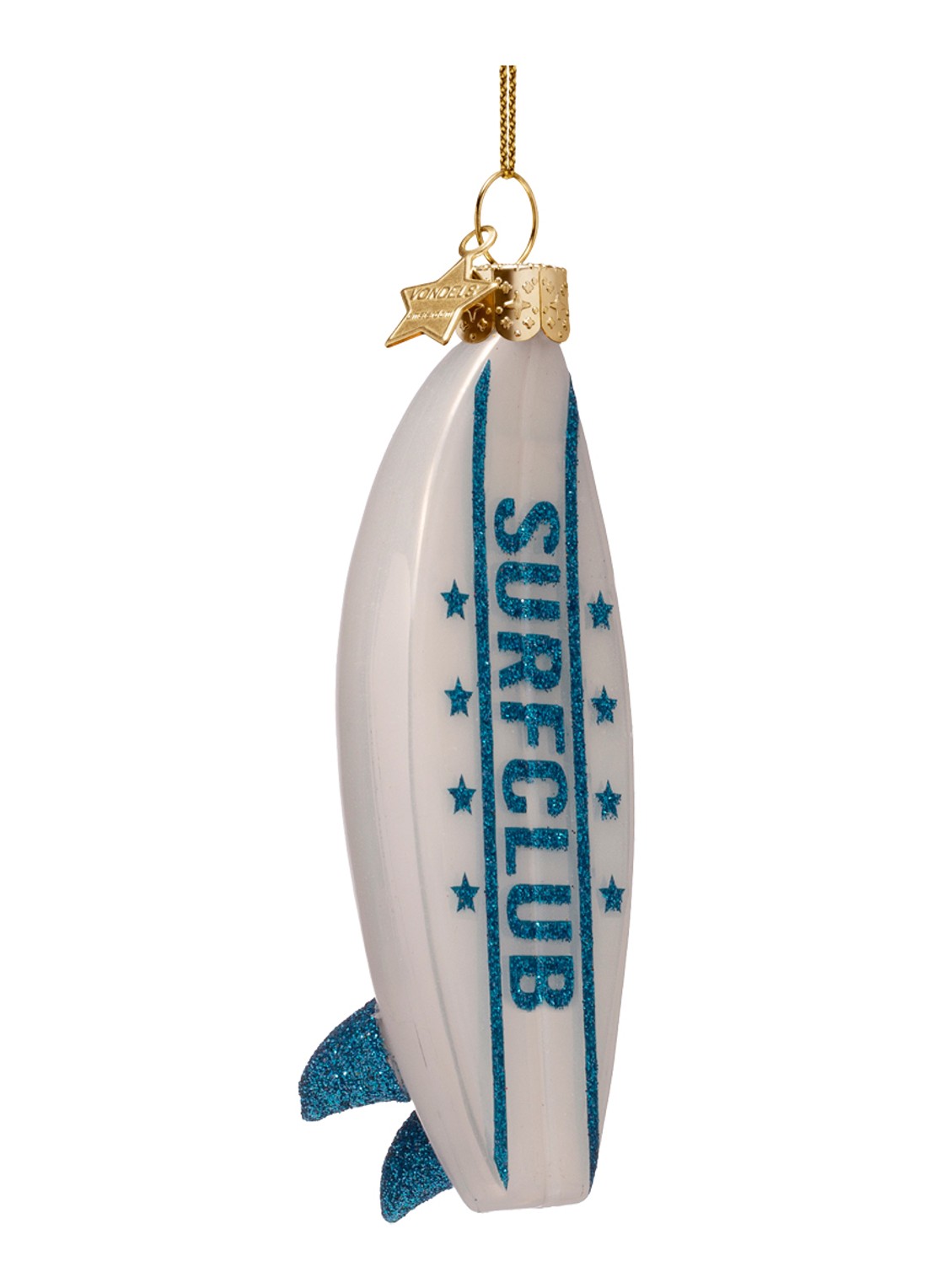 Vondels Surfboard kersthanger 11 cm - voorkant 3 wit