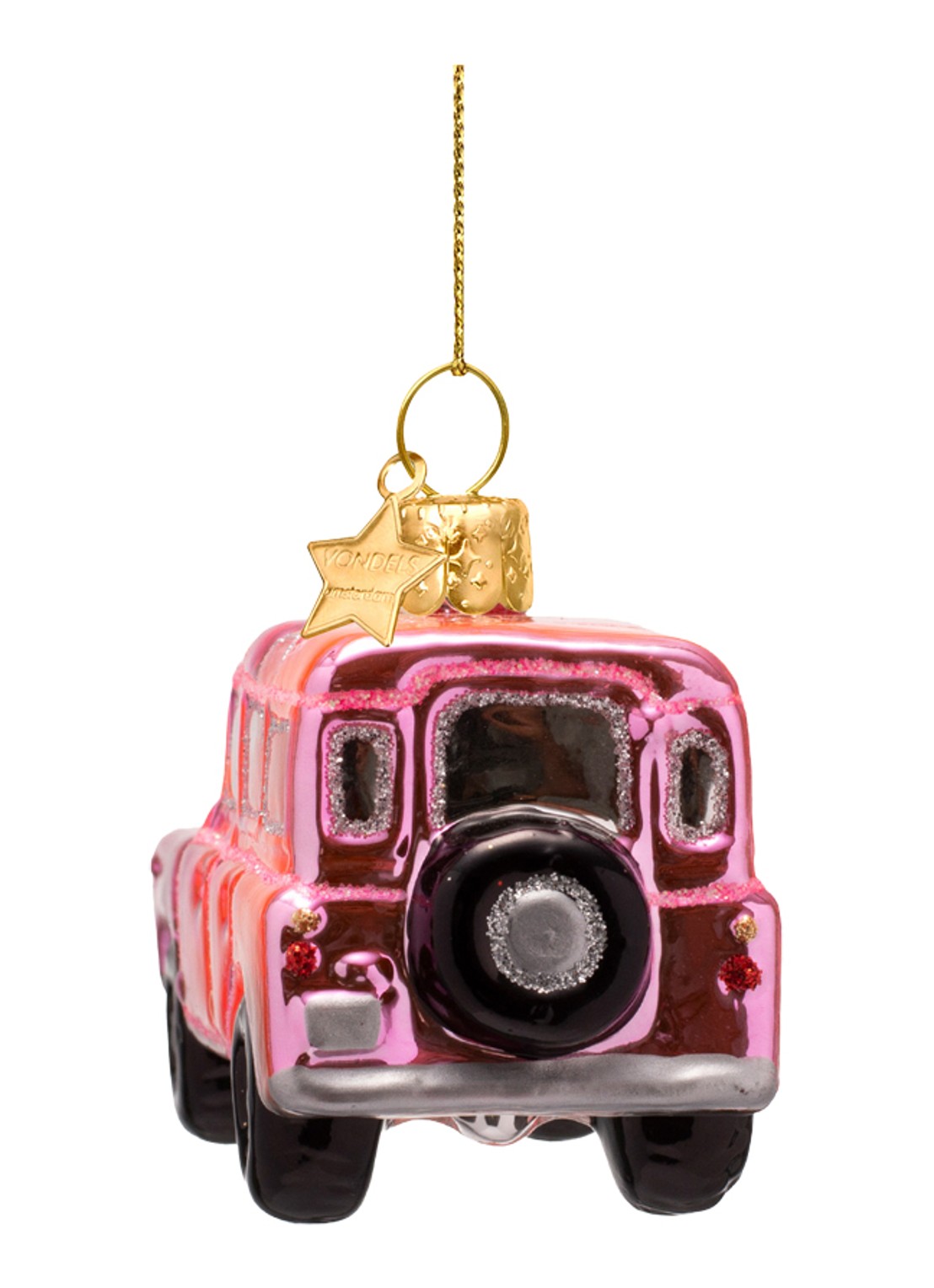 Vondels SUV Auto kersthanger 6 cm - achterkant 2 roze