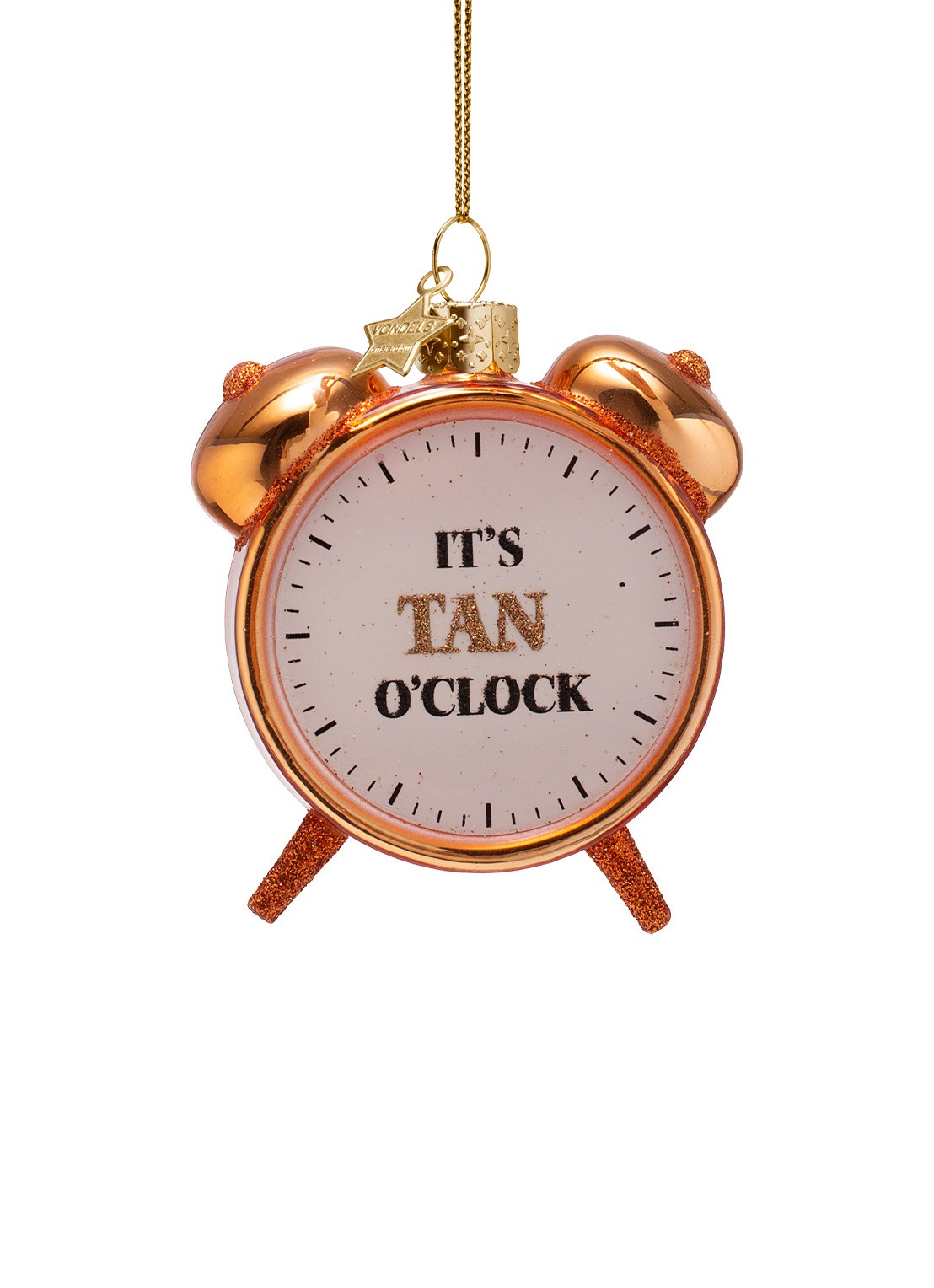 Vondels Tan Alarm Clock kersthanger 8,5 cm - voorkant goud
