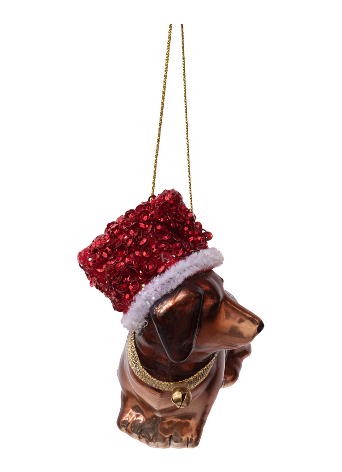 Vondels Teckel met kerstmuts kersthanger 8 cm - detail 5 bruin