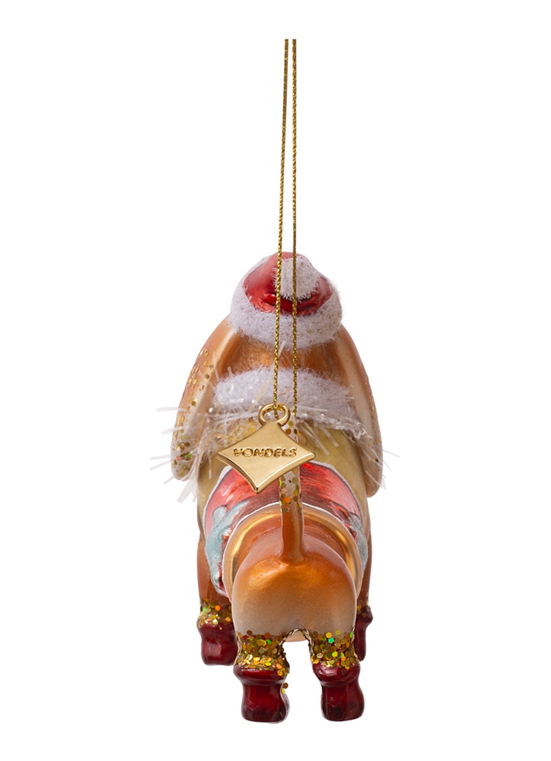 Vondels Teckel met kerstmuts kersthanger 9 cm - achterkant 4 bruin