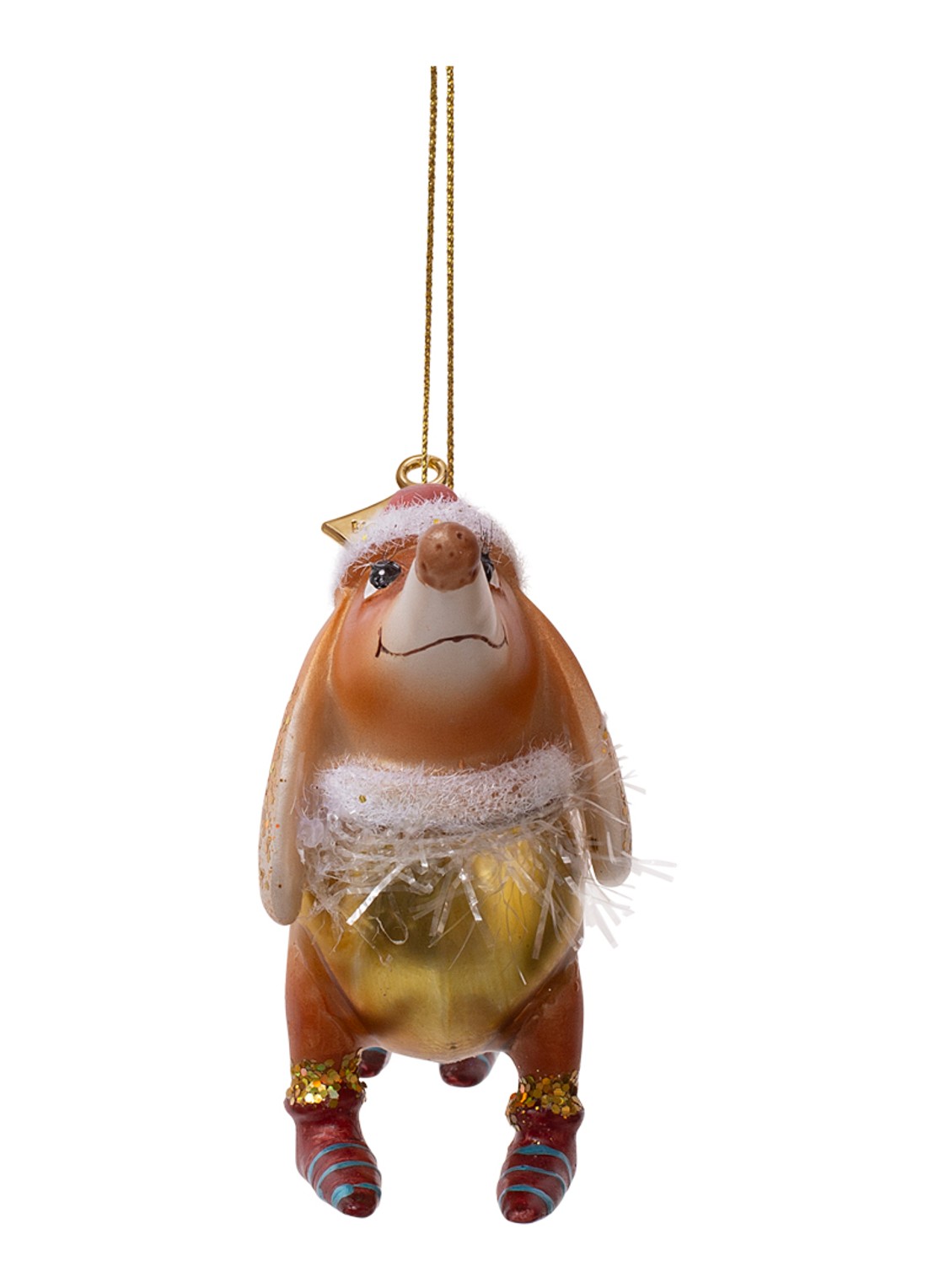 Vondels Teckel met kerstmuts kersthanger 9 cm - detail bruin