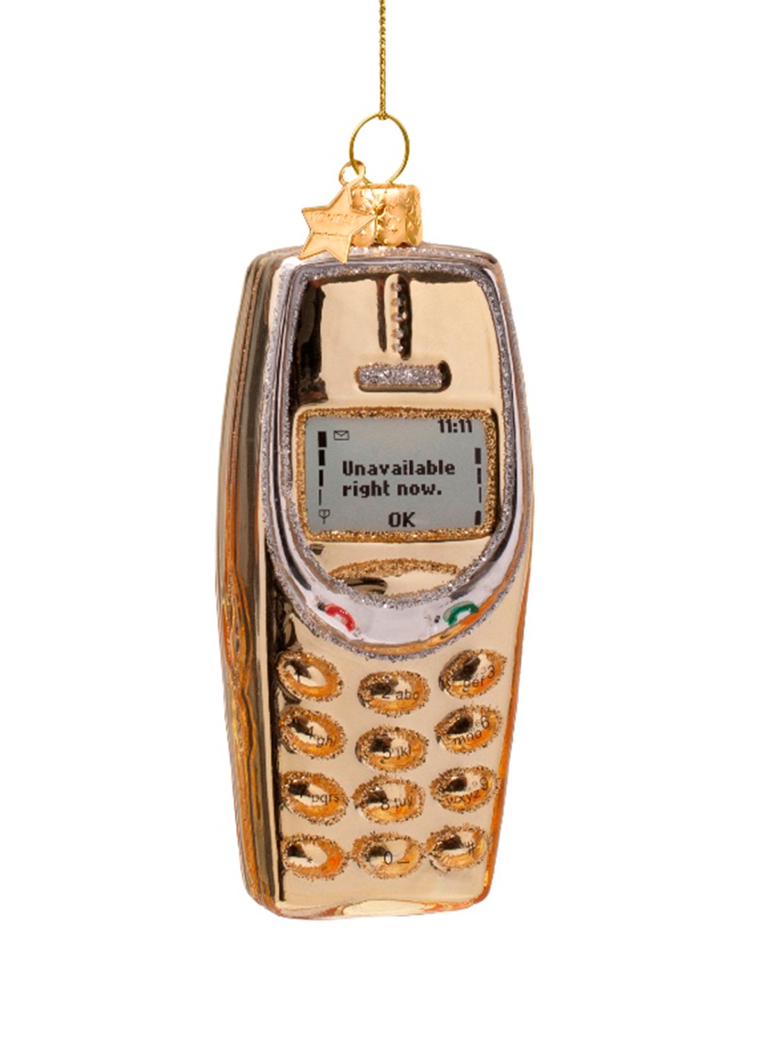Vondels Telefoon kersthanger 10 cm - voorkant 2 goud
